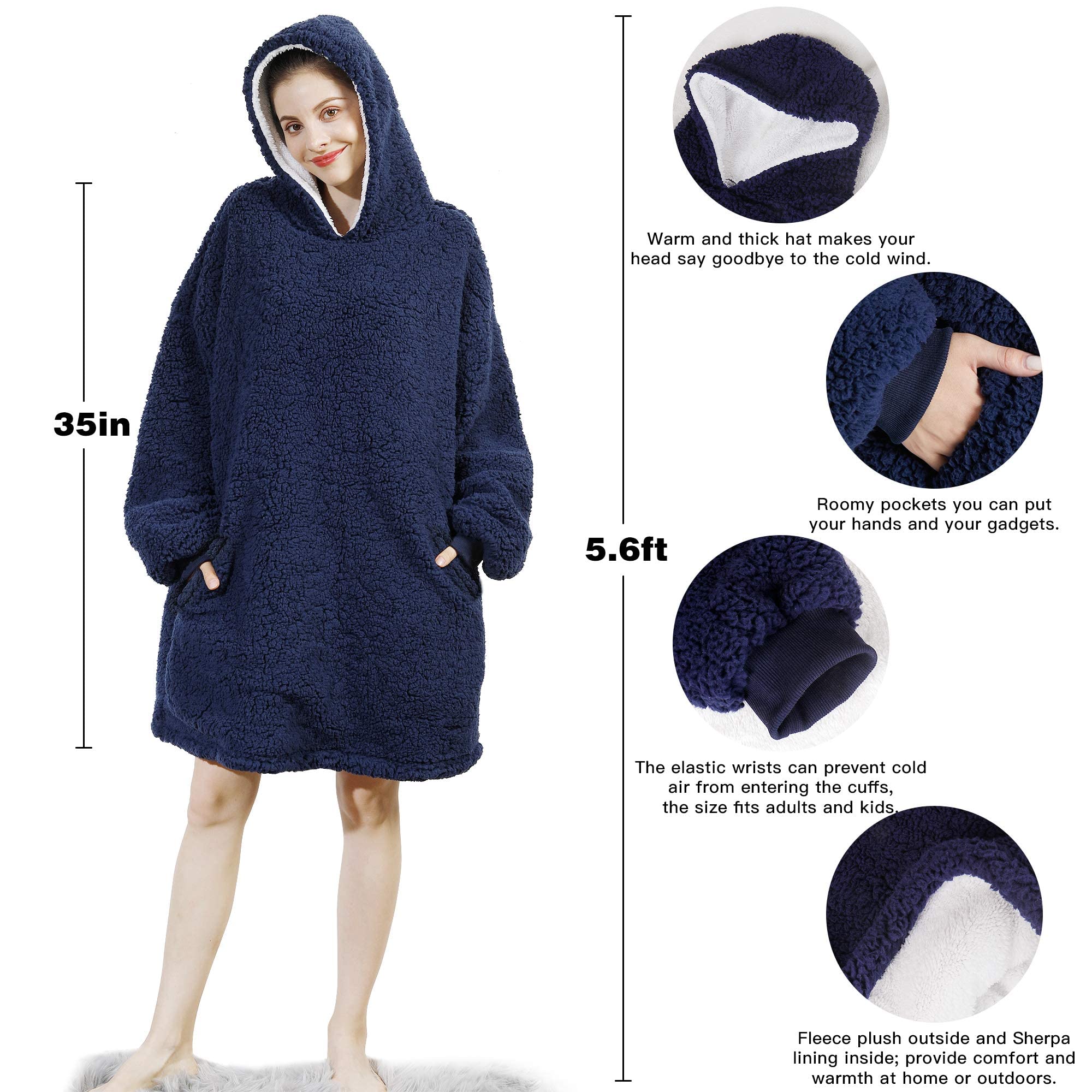Cozy AmyHomie Sherpa Hooded Blanket Sweatshirt - Oversized Fleece Wearable Blanket for Women, Men & Kids | Perfect for Lounging, Camping & Cold Weather Comfort