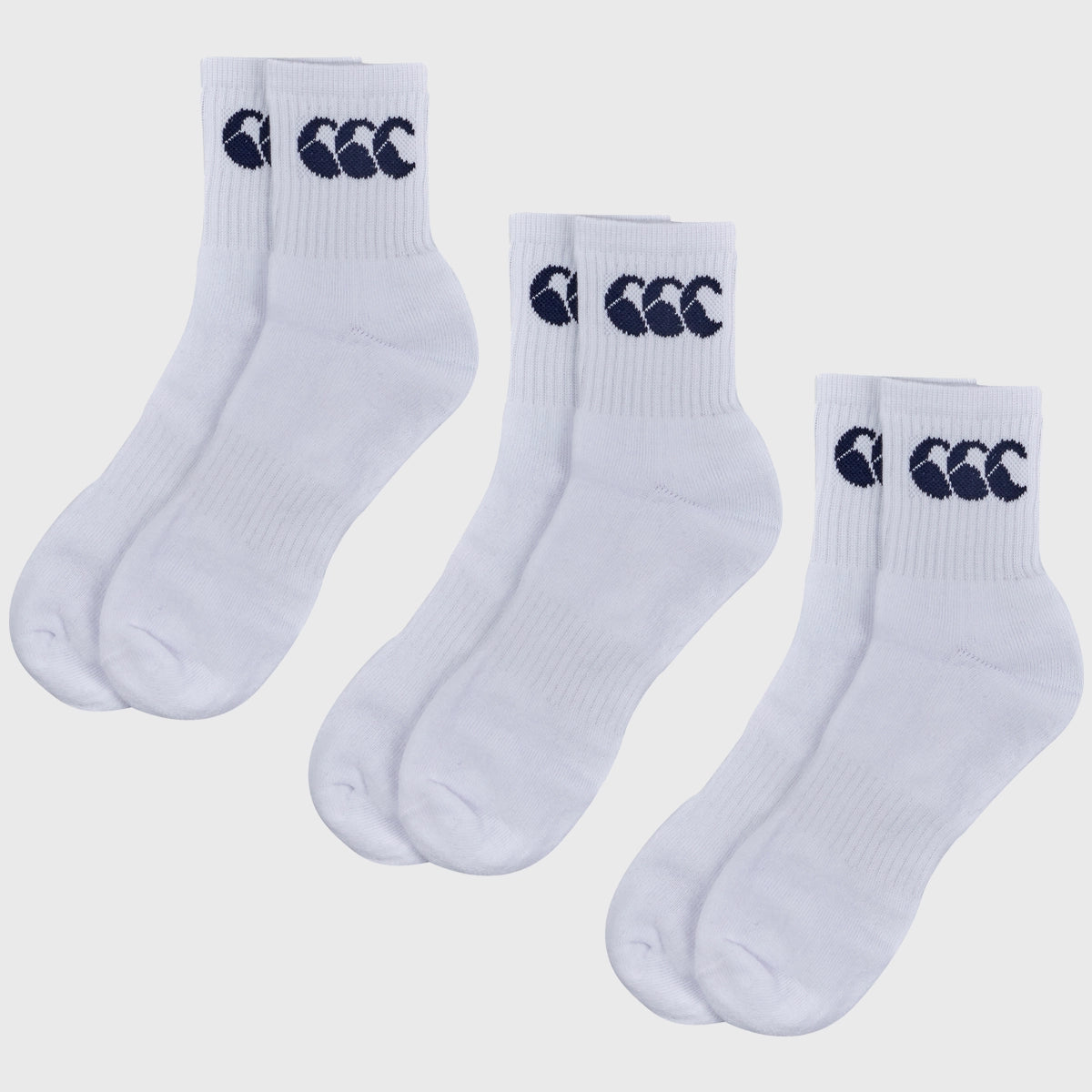 Canterbury Crew Socks 3 Pack - White & Navy Cotton Athletic Socks for Men & Women - Perfect for Running, Gym, and Everyday Wear
