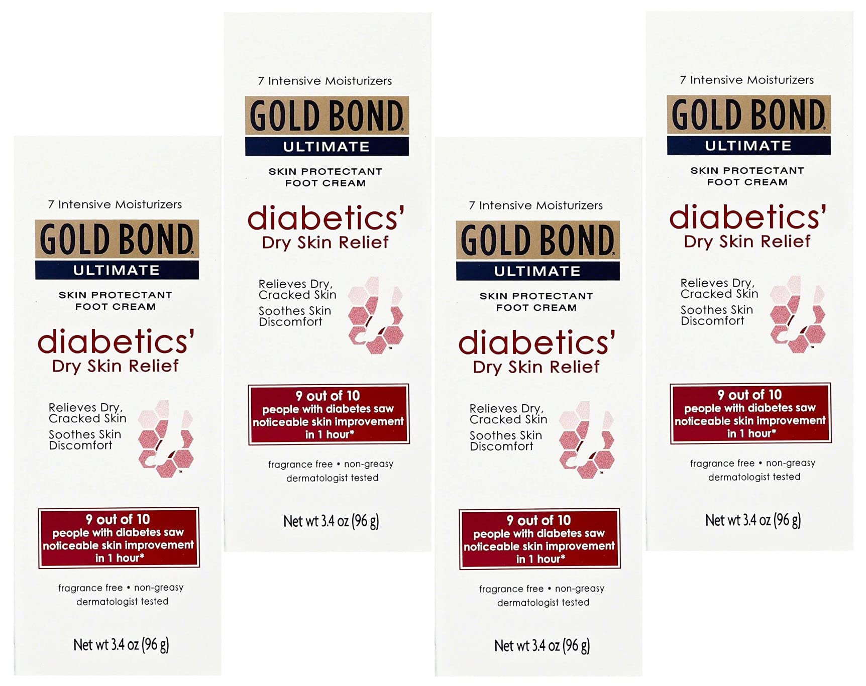 Gold Bond Diabetic Foot Cream for Dry Skin Relief - 3.4 oz (4 Pack) - Moisturizing & Healing Foot Care for Diabetics - Perfect for Daily Use & Cracked Heel Treatment