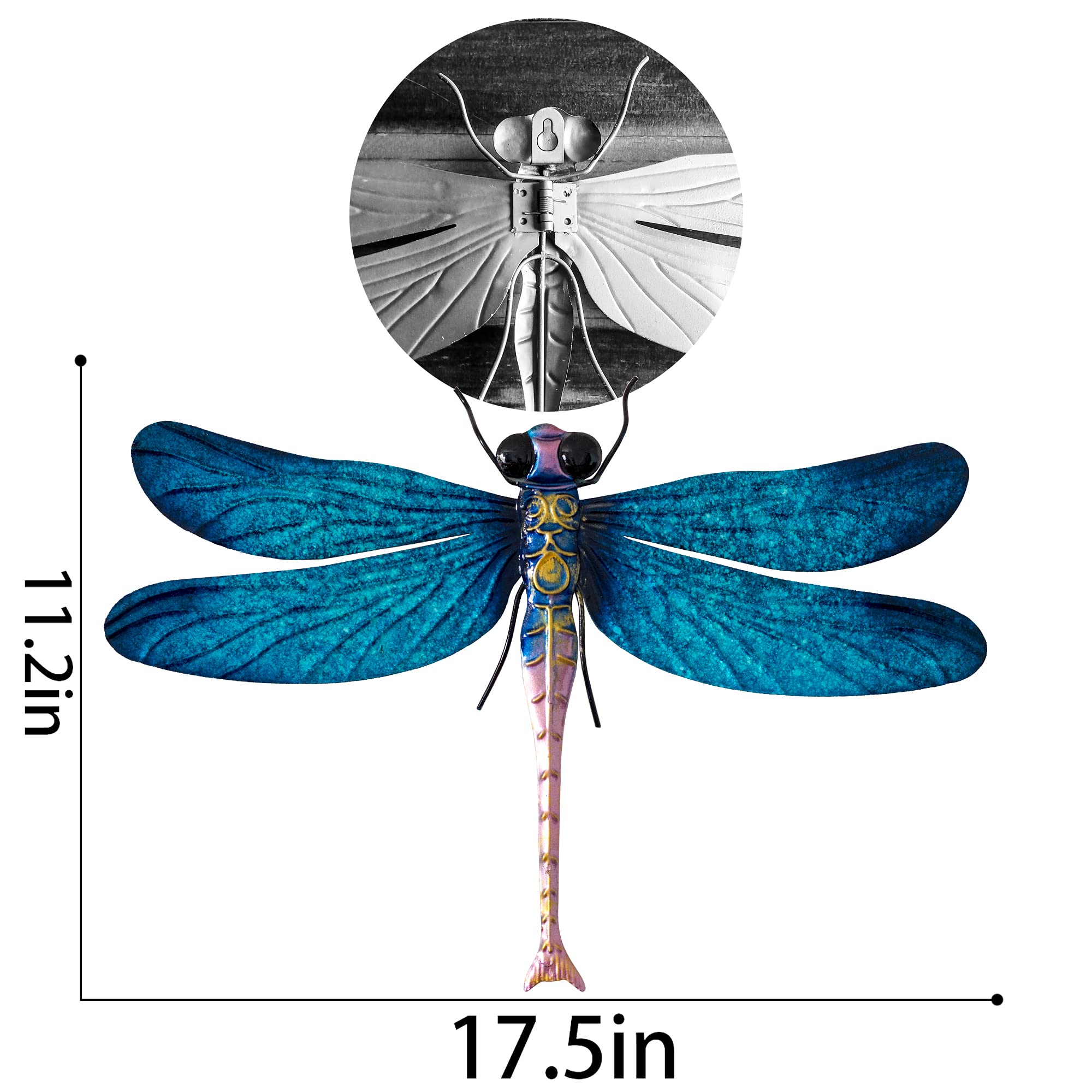 17.5 Inch Metal Dragonfly Garden Decor - Outdoor Hanging Wall Art Sculpture for Home, Yard & Patio (2 Pack) - Perfect for Garden Accents, Backyard Decorations & Outdoor Living Spaces