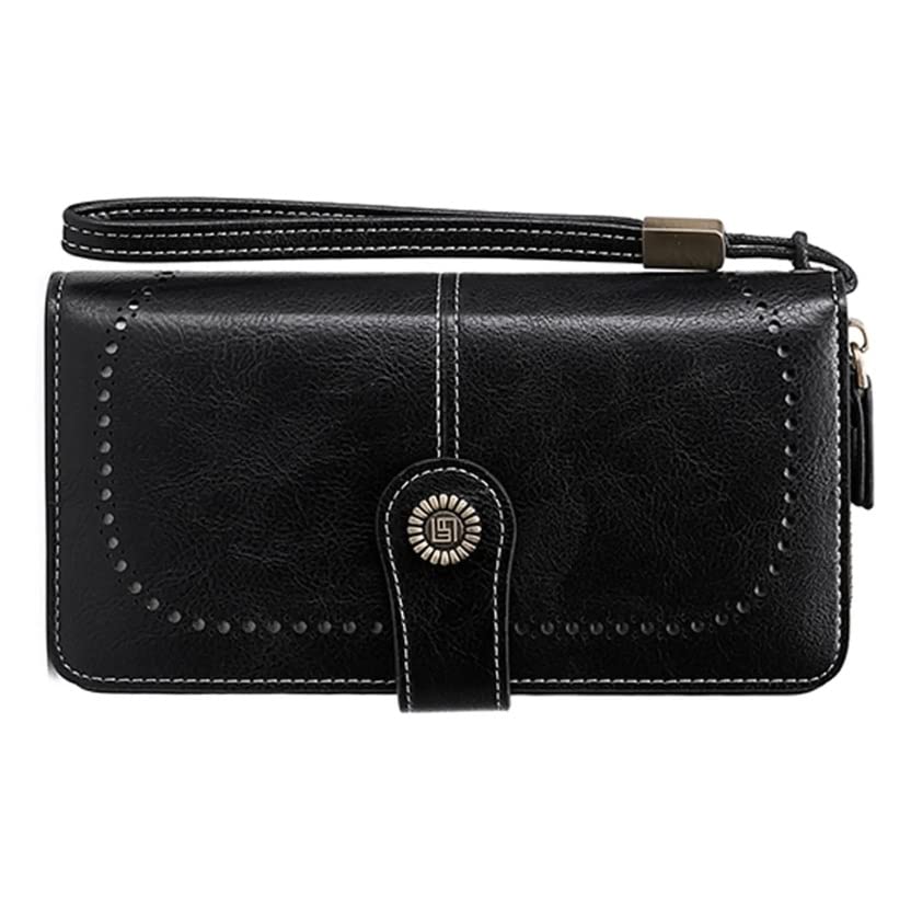 Premium Leather Women's Wallet with Wristlet - Large Capacity RFID Blocking Credit Card Holder & Phone Pouch (Black) - Perfect for Everyday Use, Travel, and Gift Giving