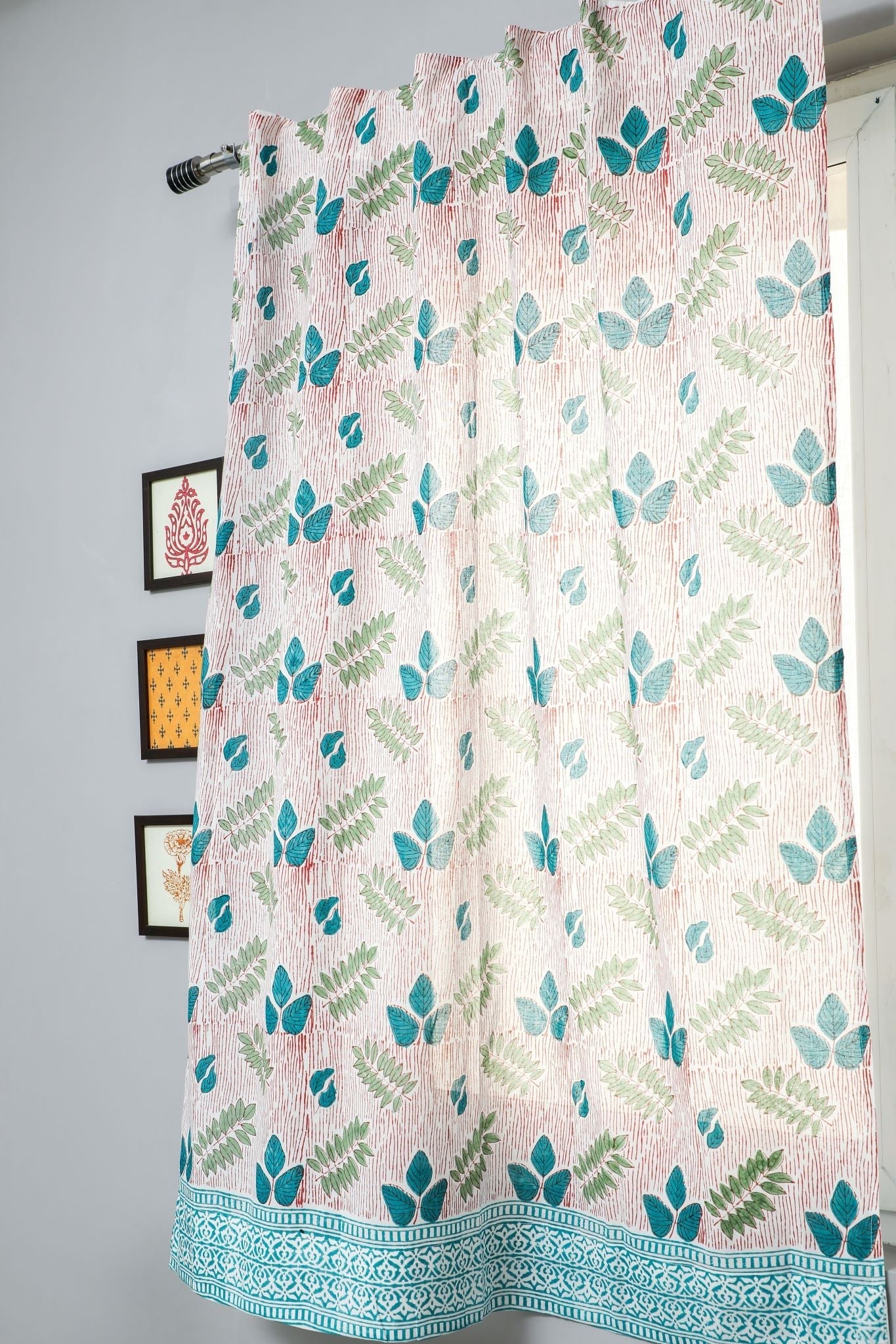 Handblock Printed Cotton Window Curtains - 'Glow of Garden' Design | Eco-Friendly Home Decor for Living Room & Bedroom