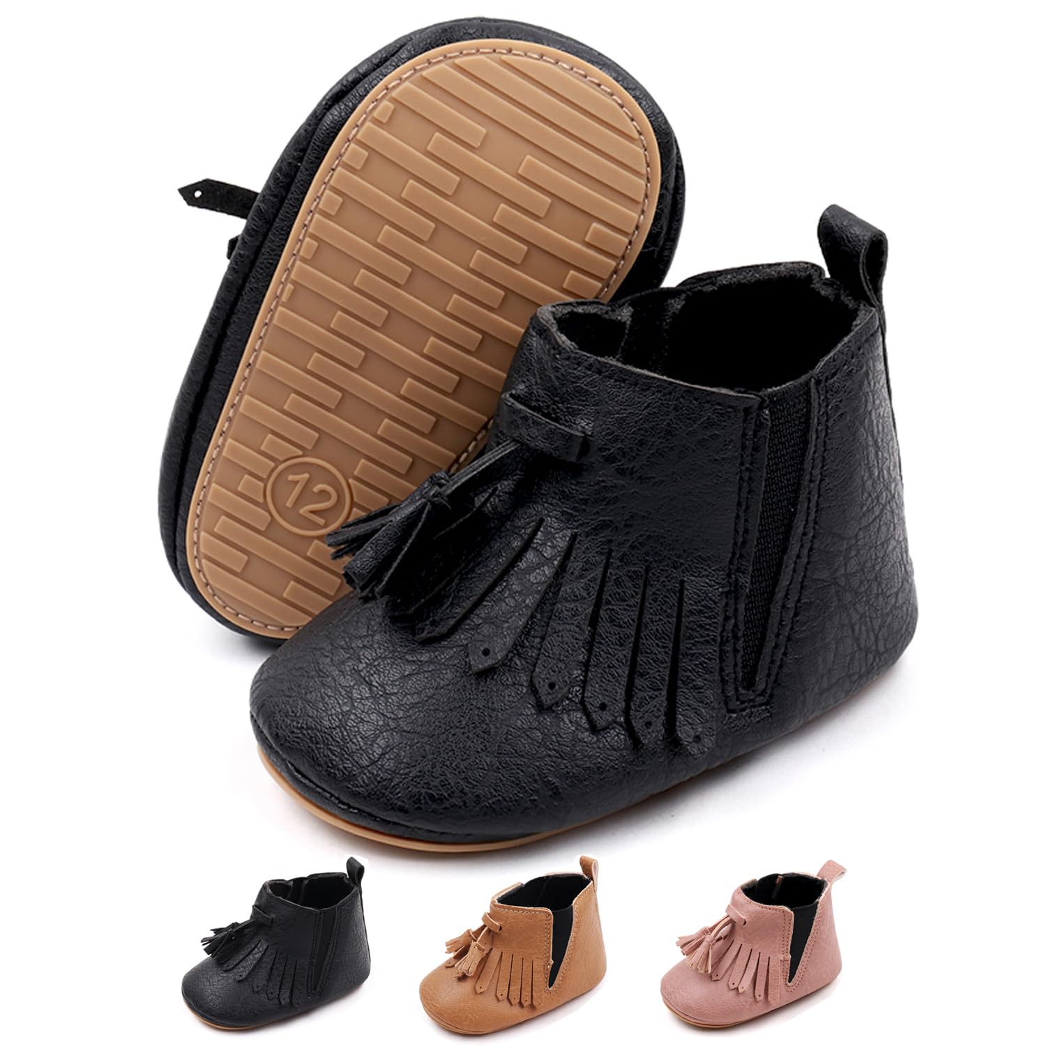 **Baby Girls Cowboy Boots with Tassels – Soft Leather Moccasins with Non-Slip Soles for Toddlers & Infants | Perfect for Playtime, Parties & Western-Themed Outfits**