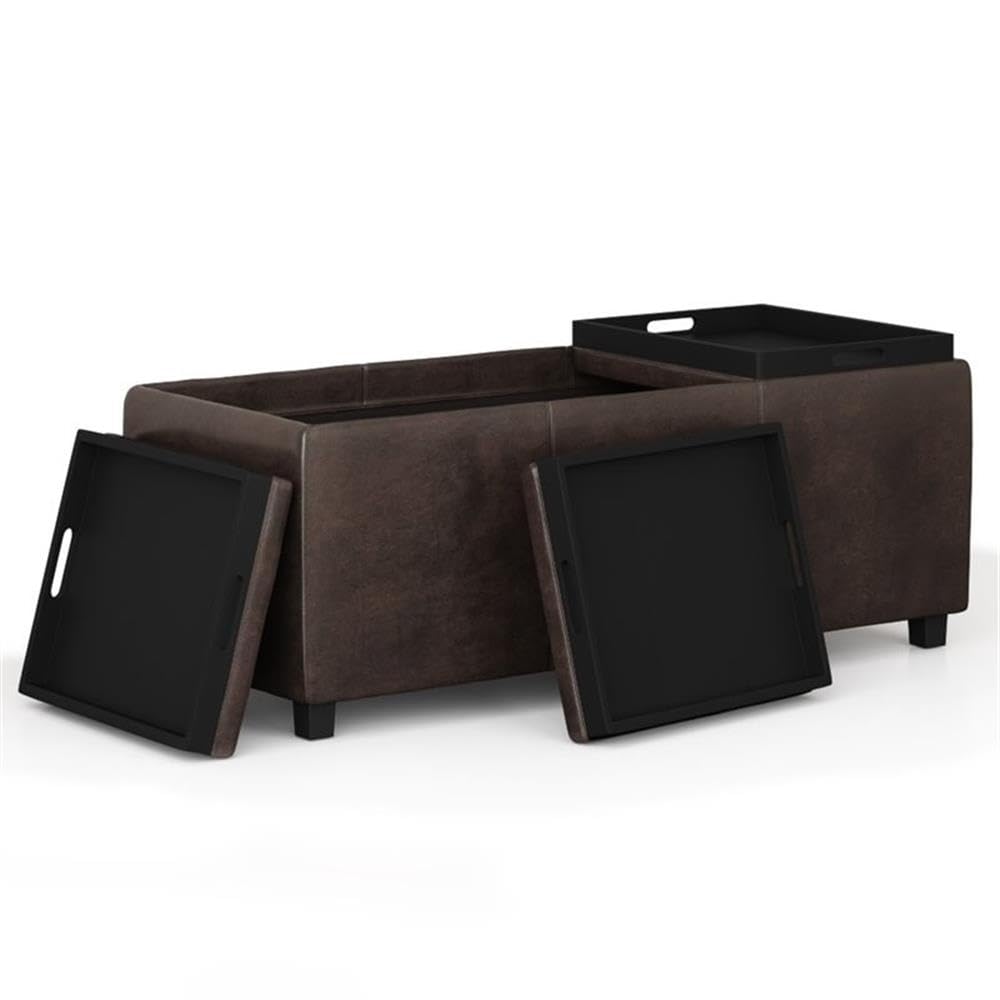 Trent Home Faux Leather Storage Ottoman - Distressed Brown, Multi-Functional Footrest & Seat with Hidden Storage | Perfect for Living Room, Bedroom & Home Office