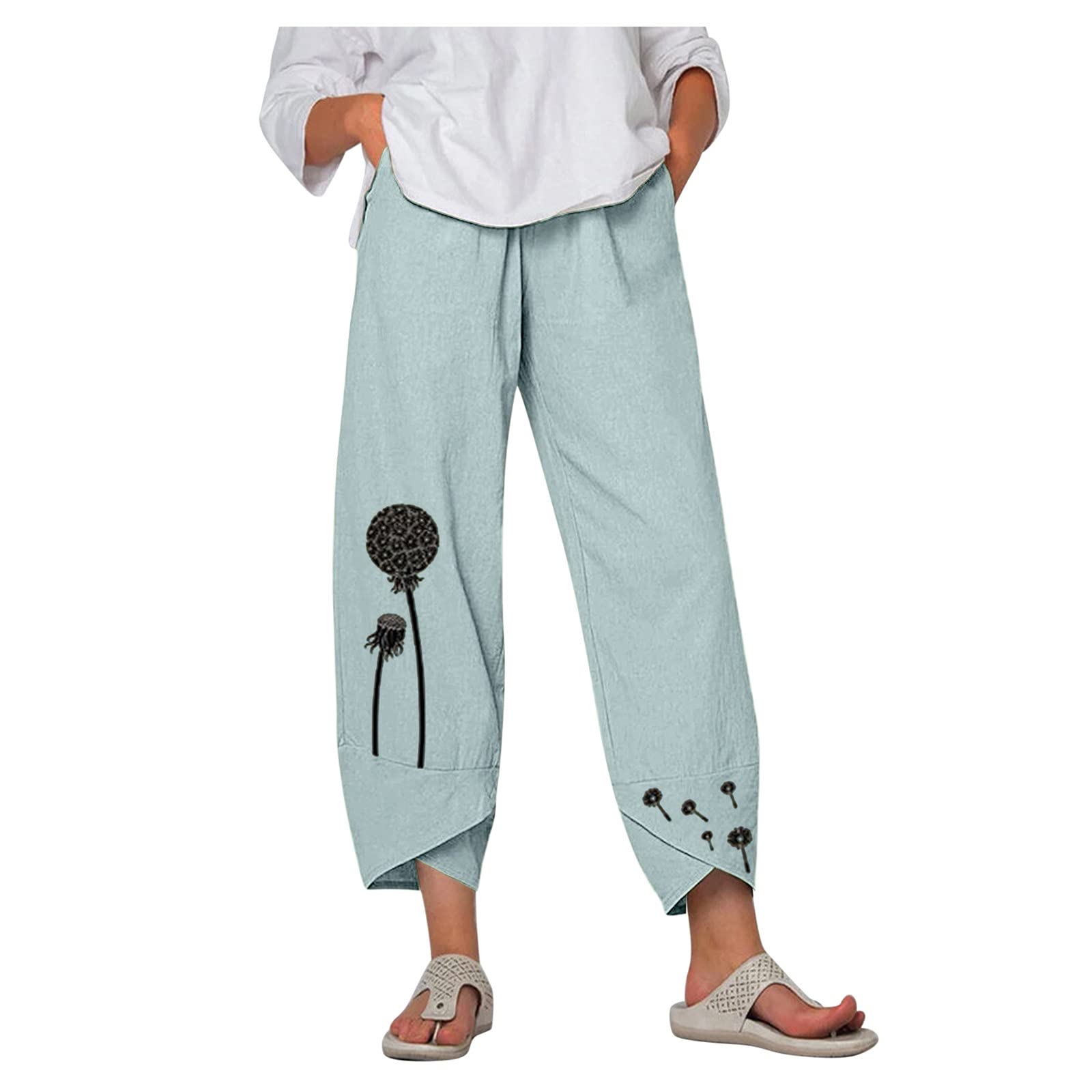 Floral Print High Waist Elastic Pants for Women - Stretchy Wide Leg Casual Trousers with Comfortable Girdle | Perfect for Office Wear, Yoga & Everyday Outfits