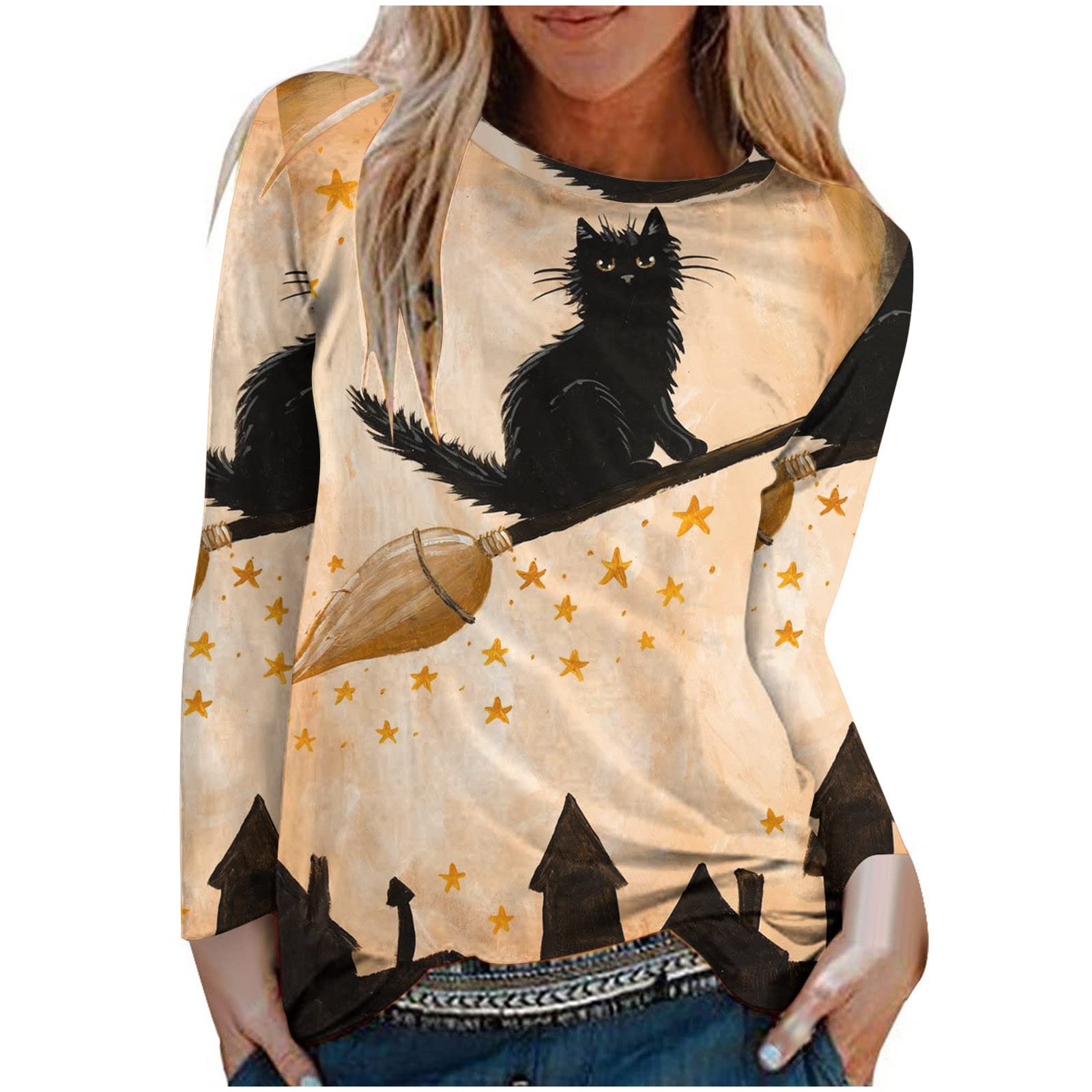 Women's Graphic T-Shirt & Long Sleeve Tunic Blouse - Casual Fall Tops & Sweatshirts for Women | Perfect for Everyday Wear, Layering & Seasonal Outfits