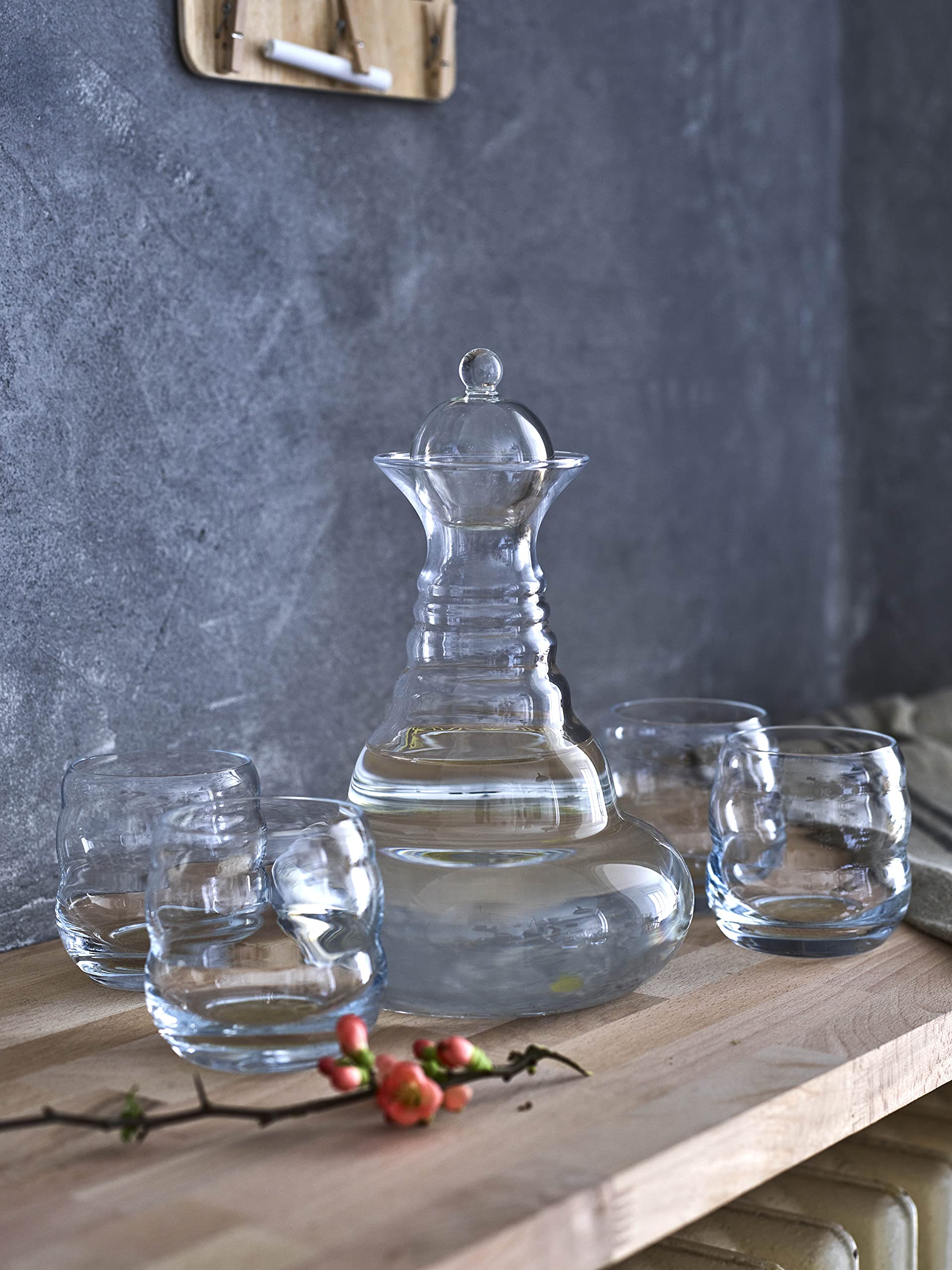 Natures Design Aladdin Carafe Gold 1.3 Liter with 4 Mythos Gold Cups - Elegant Glass Pitcher Set for Water, Juice & Iced Tea - Perfect for Parties, Weddings & Home Decor