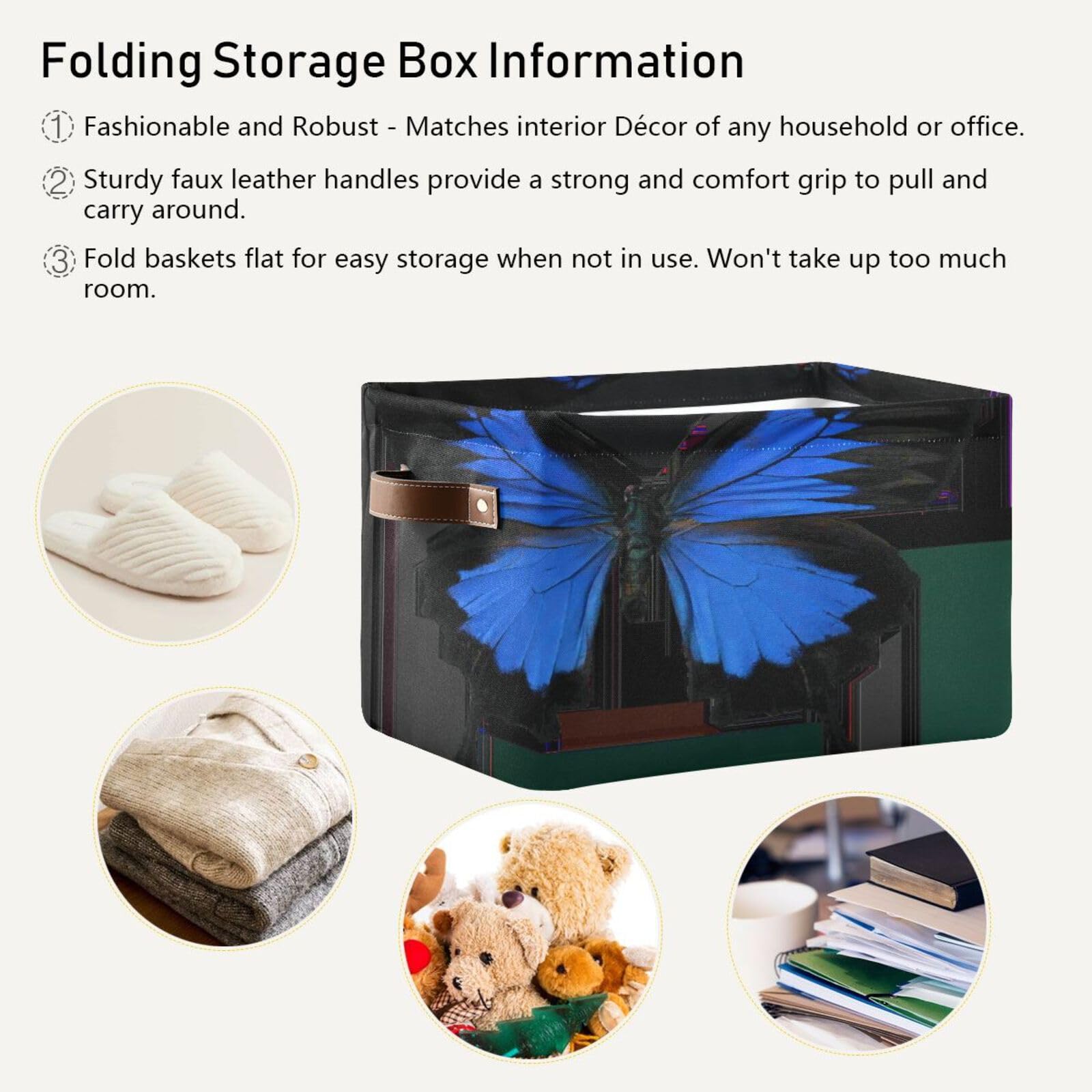 Large Fabric Storage Bins with Handles - Collapsible Closet Organizer Baskets for Shelves | Perfect for Clothes, Toys & Home Organization (Butterfly Pattern) | Bedroom, Nursery & Laundry Room Storage Solutions