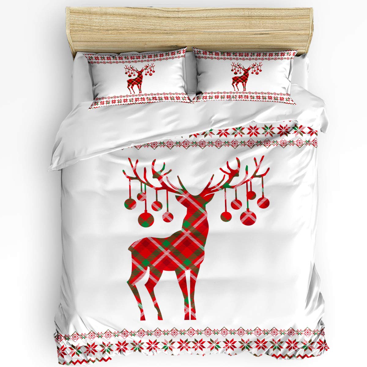 Premium 3-Piece Duvet Cover Set - Ultra Soft Comforter Cover with Zipper Closure & 2 Pillow Shams - Christmas Elk Diamond Pattern Twin Size Bedding - Perfect for Holiday Decor & Cozy Winter Nights