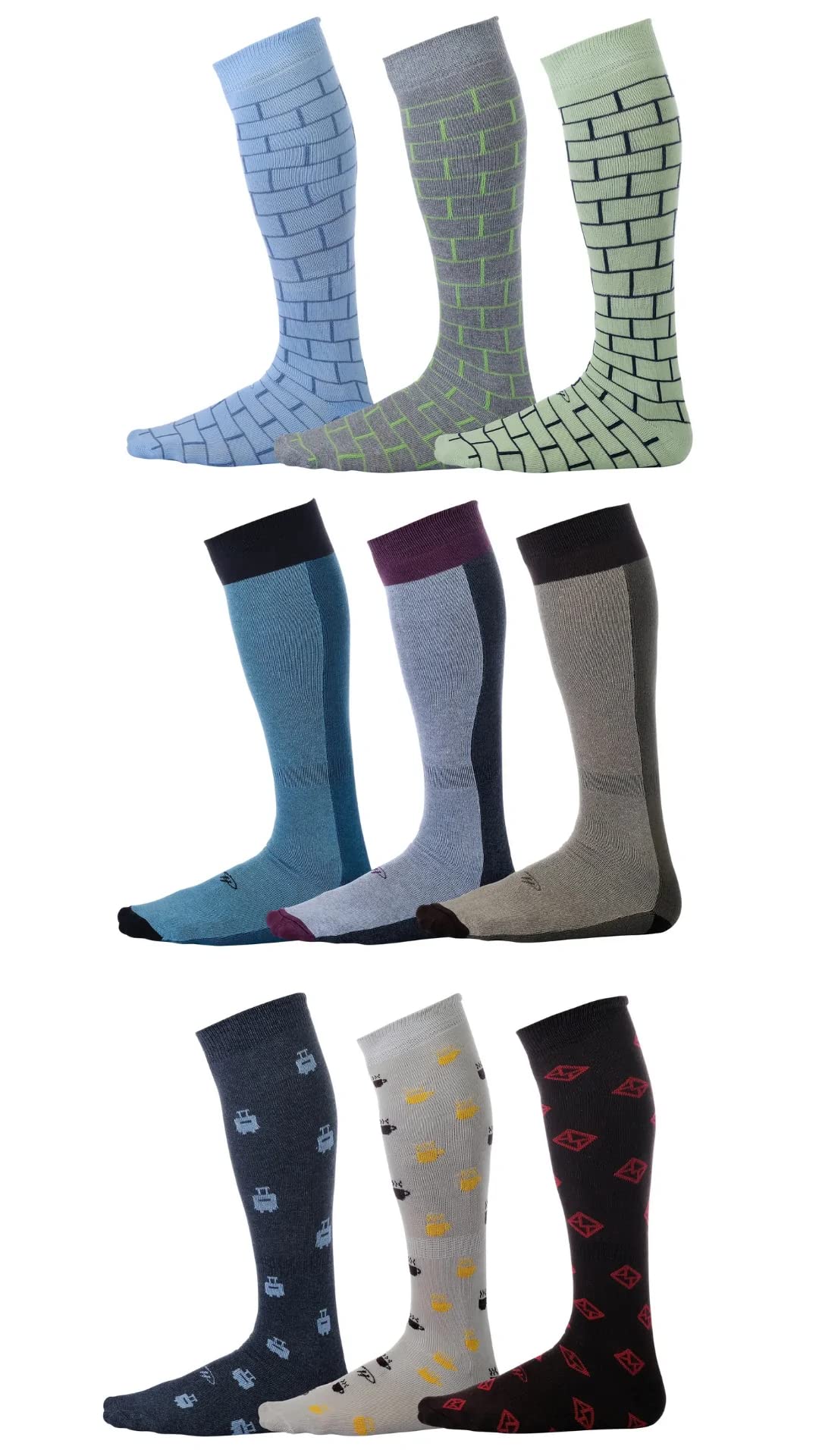 Pierre Henry Men's Over the Calf Dress Socks - 9 Pairs Colorful Cotton Funky Socks for Business, Casual & Formal Wear | Perfect for Office, Weddings & Special Occasions