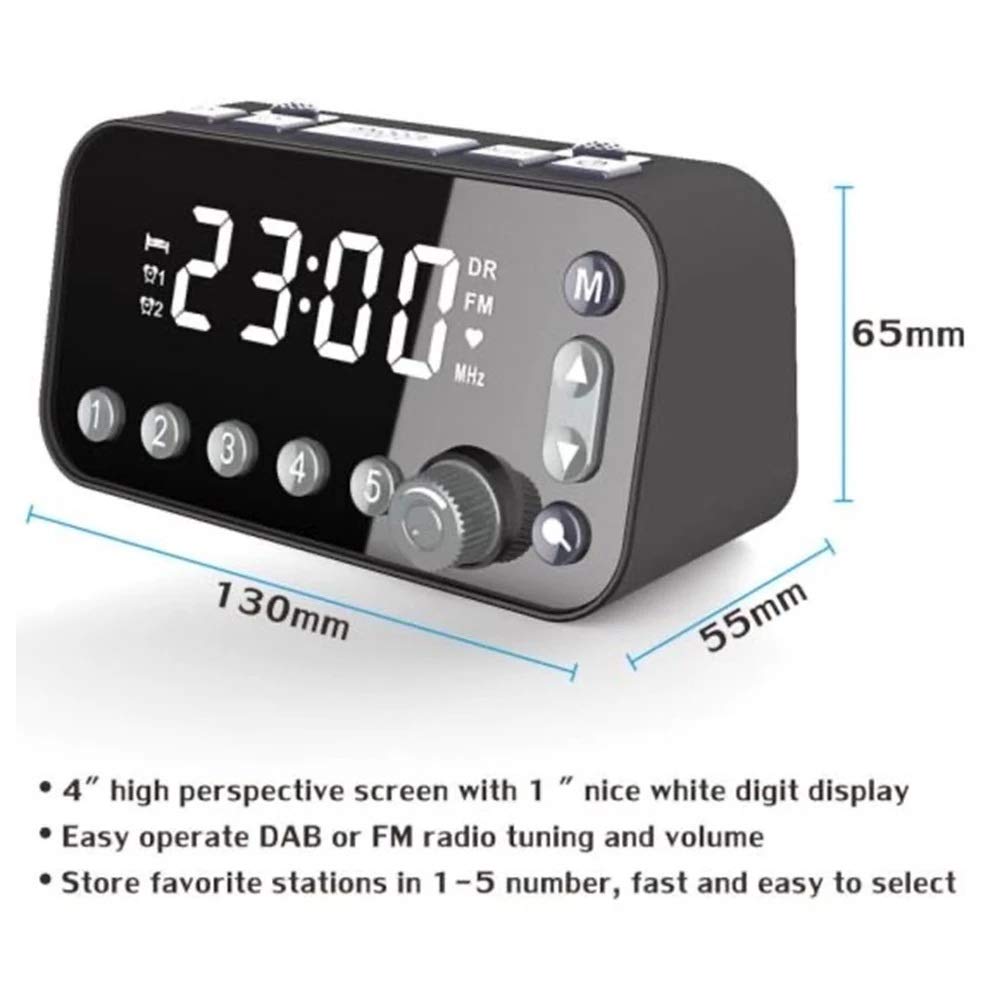 SVNA Digital Alarm Clock with DAB/FM Radio, Dual USB Charging Ports, Adjustable Backlight & Volume - Perfect for Bedroom, Office, and Travel Use