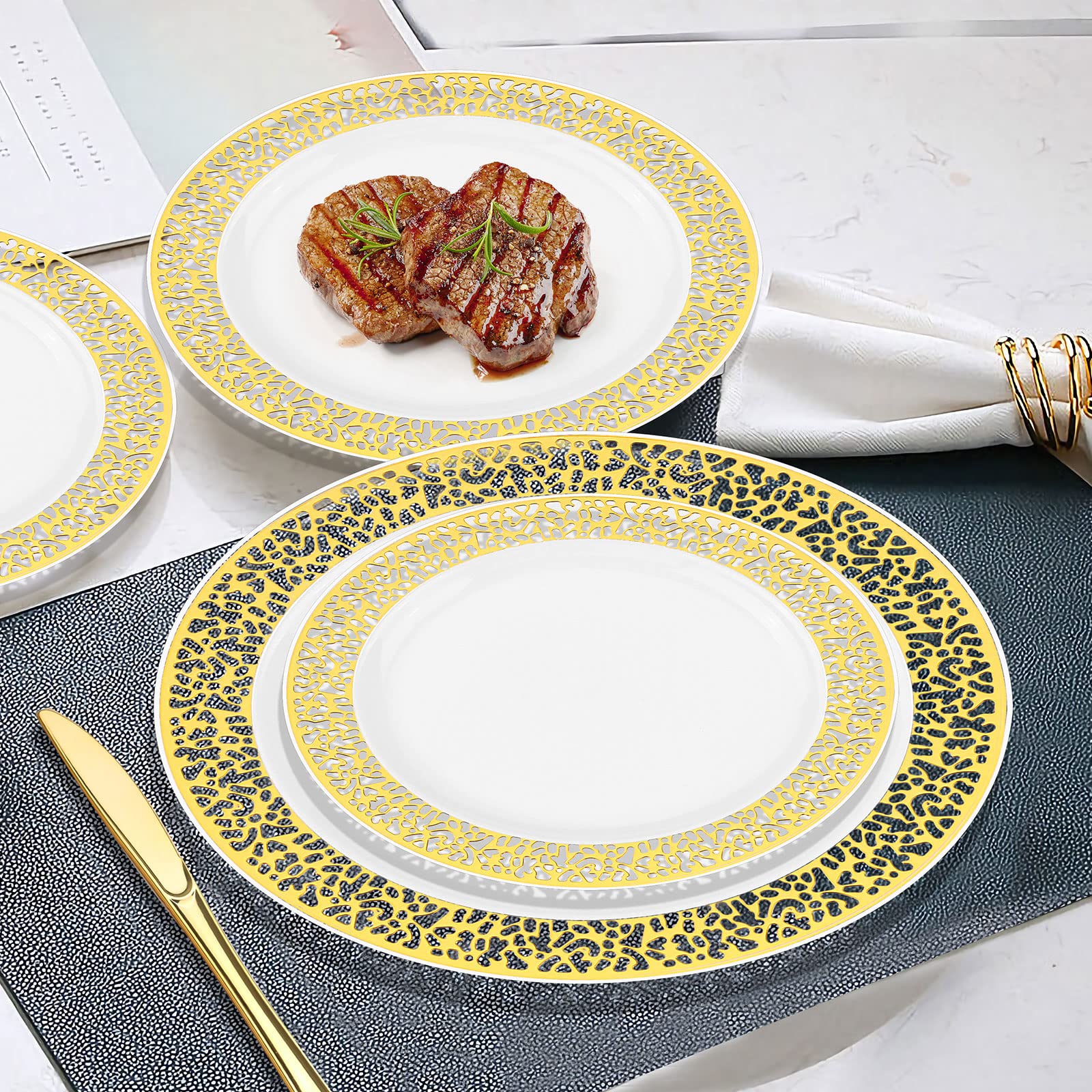 BAYZZ 100-Piece Gold Plastic Plates Set - 50 Count 10.25