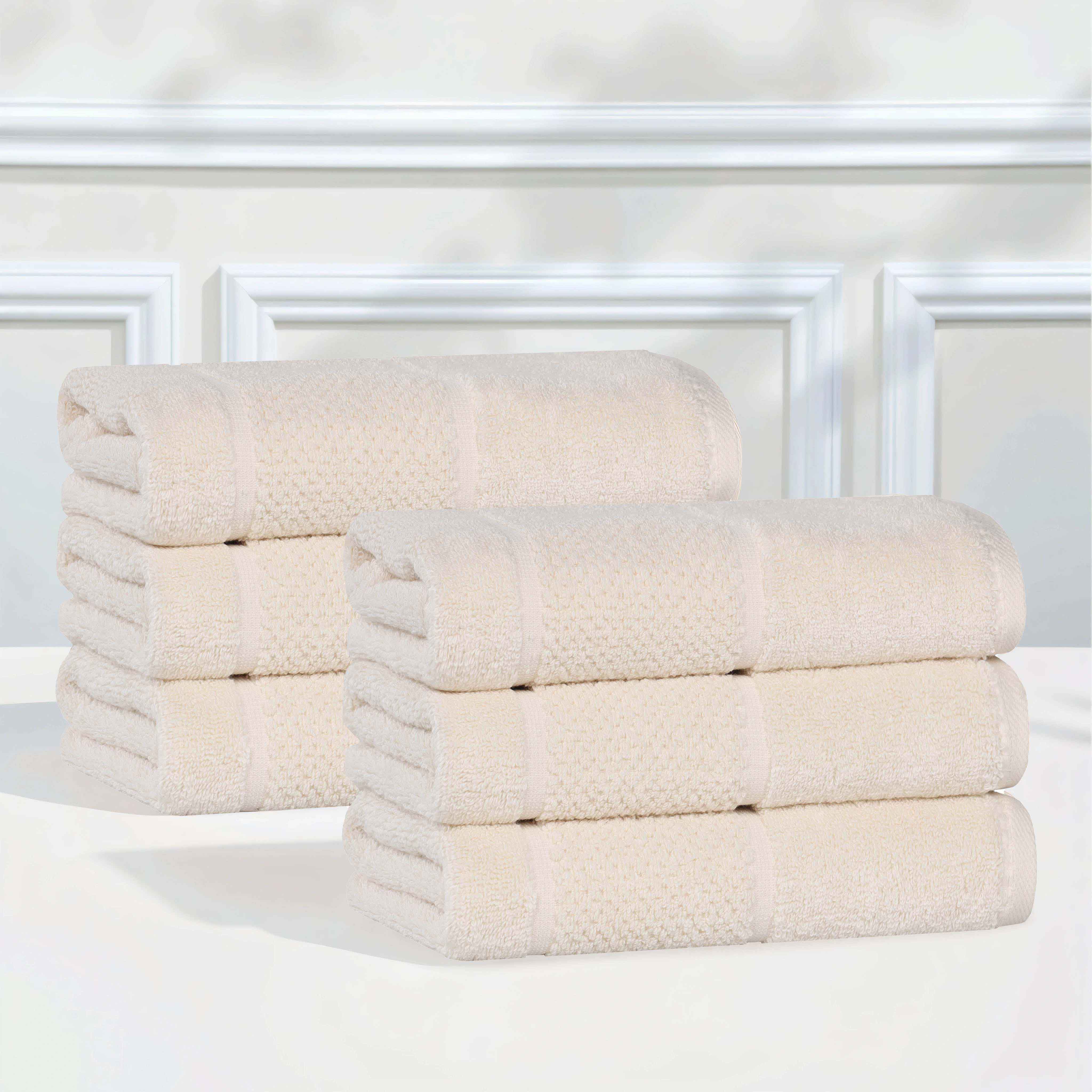 Premium Cotton Hand Towels Set of 6 - Soft & Absorbent Bath & Kitchen Towels for Home, Gym & Travel - Mile Smart Twist Solid Design