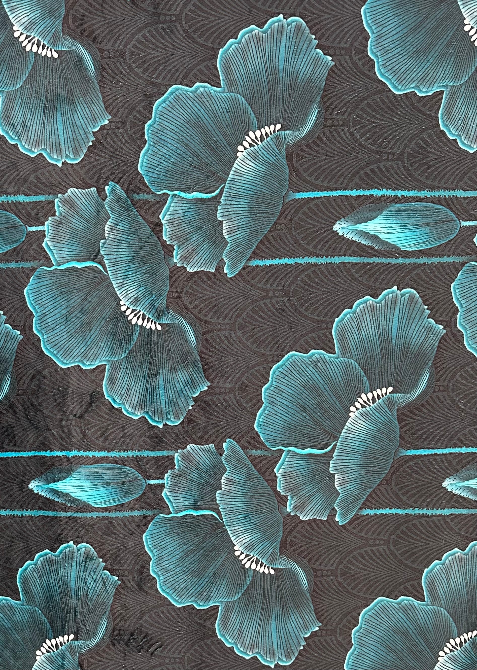 Art Deco Poppies Teal Large Minky Blanket 55x79 - Soft Cozy Throw Blanket for Bed, Couch & Nursery - Perfect for Home Decor, Gift Giving and Cold Weather Comfort
