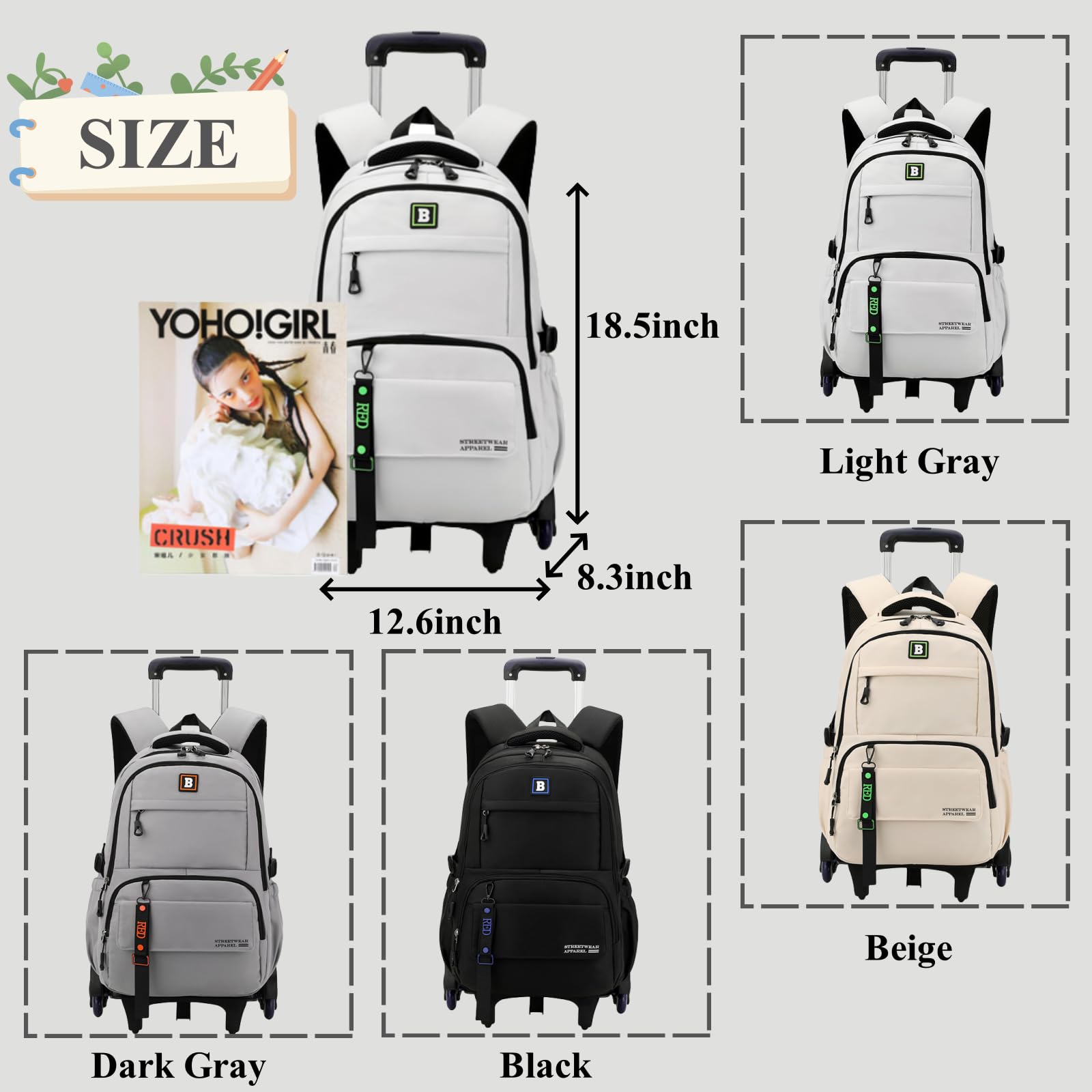Rolling Backpack for Boys & Kids - Wheeled School Backpack with Trolley Handle for Teens & Elementary Students | Perfect for School, Travel & Daily Commute