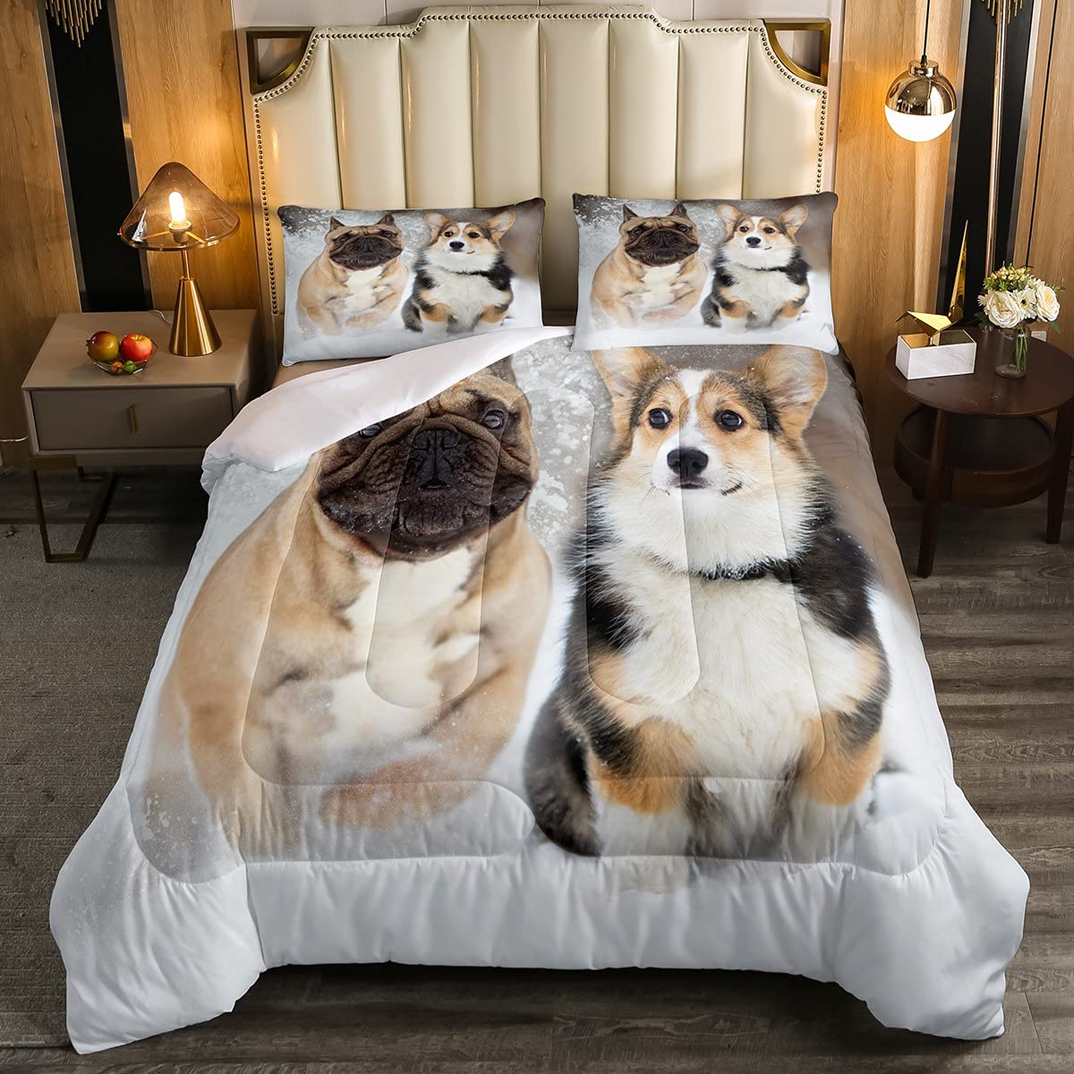 Pug Dog Down Comforter Set - Full Size Cute Puppy Bedding with 1 Comforter & 2 Pillow Cases for Kids Boys Girls | Soft Animal Print Quilt for Dog Lovers, Cozy Bedroom Decor for Winter Nights