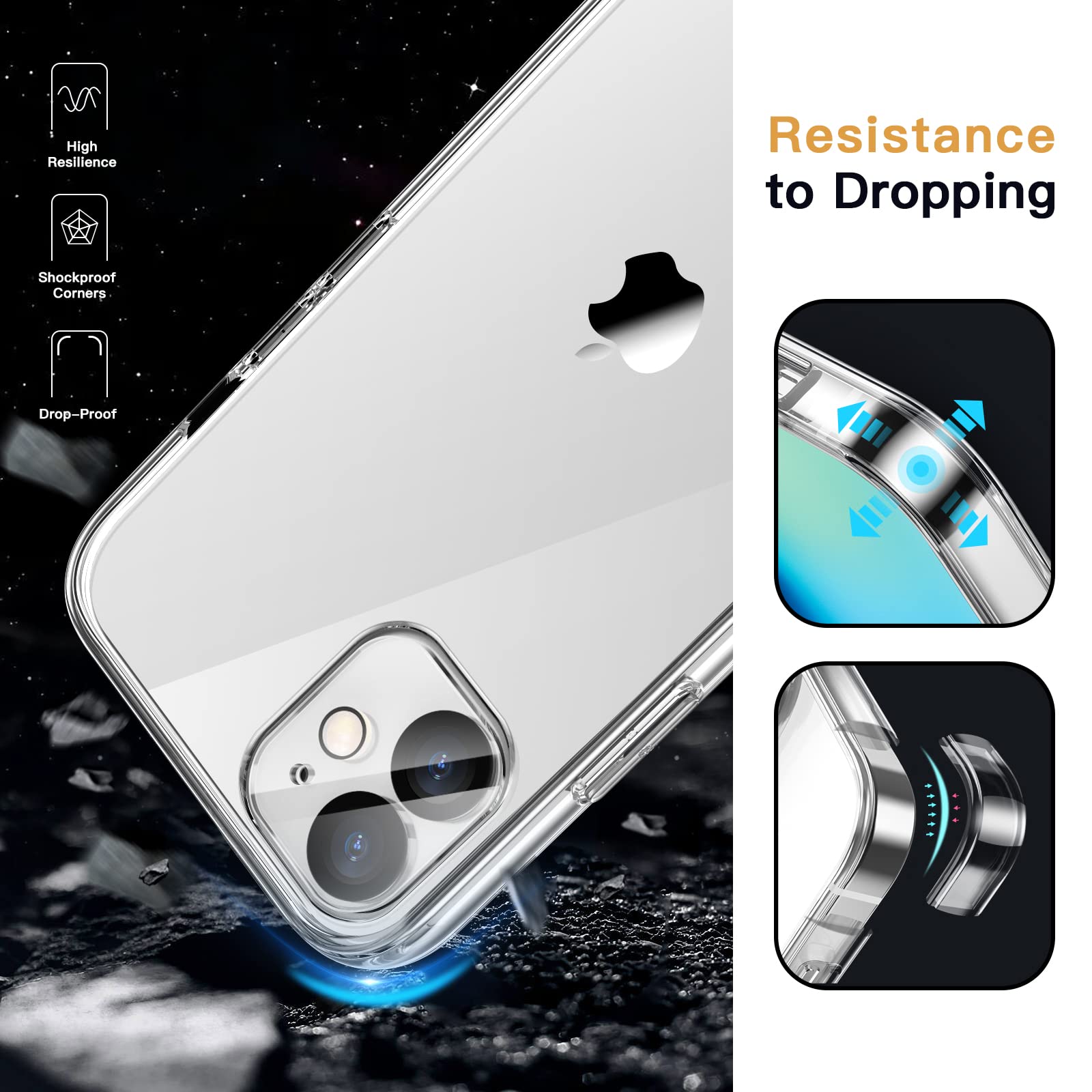 JETech 5-in-1 Protective Case for iPhone 12 Mini 5.4-Inch - Clear Shockproof Phone Cover with 2-Pack Tempered Glass Screen Protectors & 2-Pack Camera Lens Protectors | Non-Yellowing Full Coverage Design for Everyday Use, Travel & Outdoor Activities