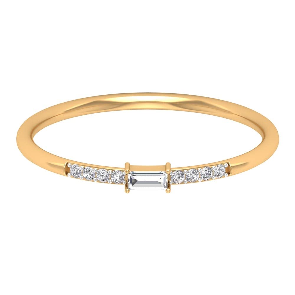 14K Solid Gold Stackable Diamond Ring for Women - Baguette & Round Cut Natural Diamond, April Birthstone Jewelry | Perfect for Layering, Everyday Wear & Gift Giving