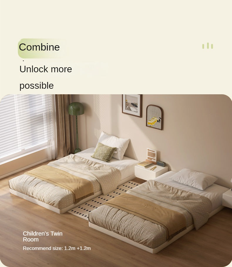 Birch Solid Wood Platform Bed - No Headboard Low Profile Floor Bed in Cream - Perfect for Minimalist Bedrooms, Small Spaces & Modern Home Decor