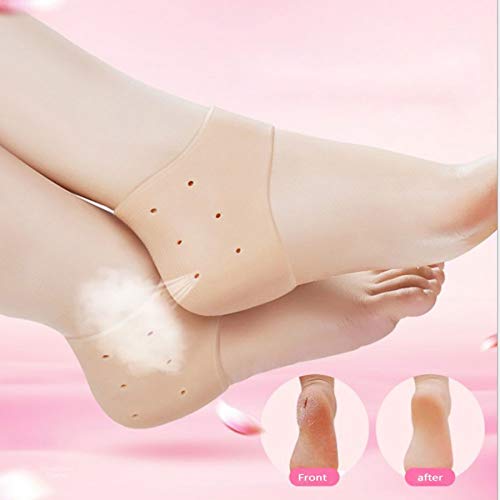 **KANAKADHARA Silicone Gel Heel Pads for Cracked Heels – Anti-Swelling & Pain Relief Socks with Moisturizing Cream – Foot Care & Ankle Support Cushion (1 Pair, Beige, Free Size) – Perfect for Dry Skin & Hard Cracked Heels Repair at Home or Work**