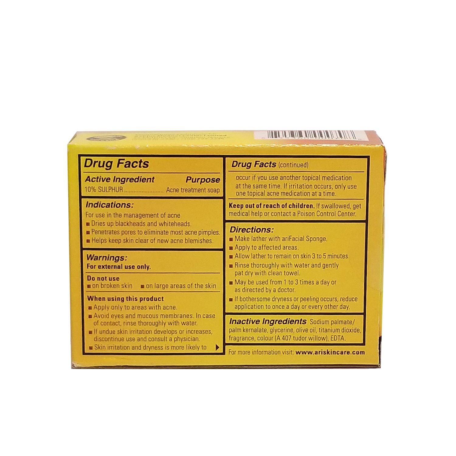 ariSulfur Acne Treatment Soap 3.5oz - Sulfur & Salicylic Acid Face Wash for Acne, Blackheads & Oily Skin - Gentle Cleansing Bar for Daily Skincare Routine & Blemish Control