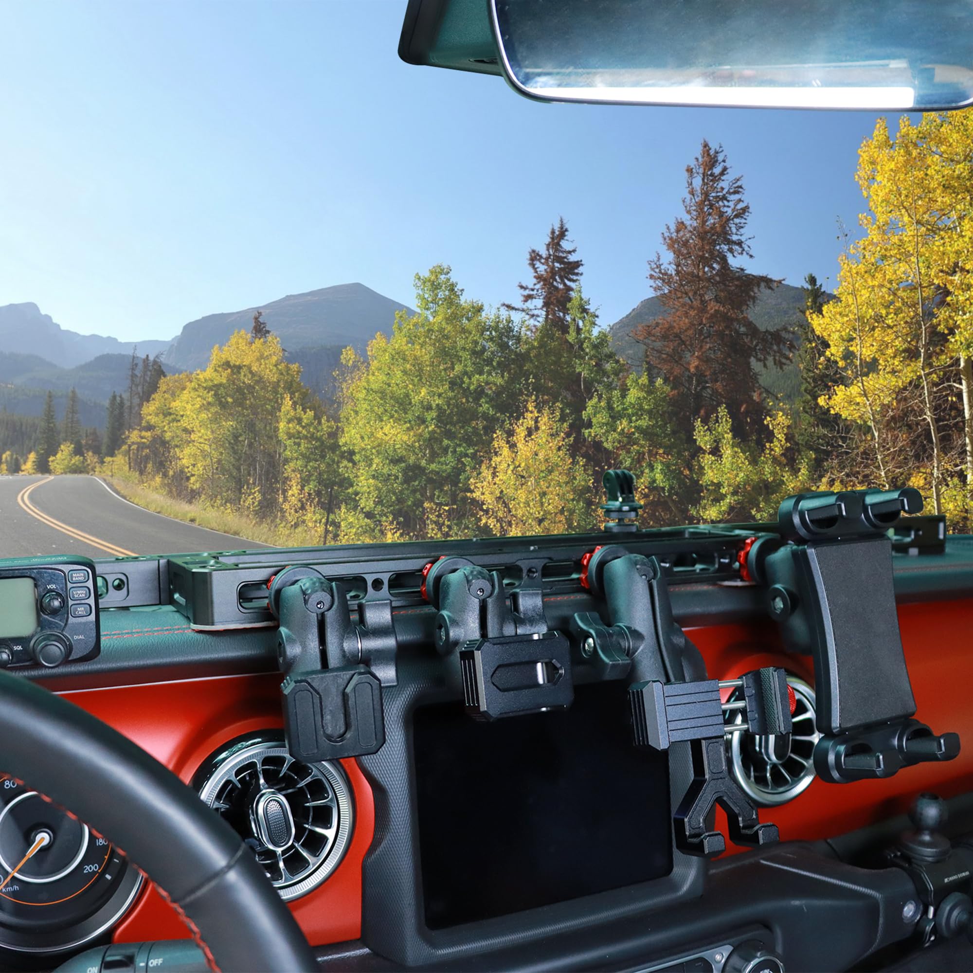EASEORD Universal Dash Mount Phone Holder for Jeep Wrangler JL JLU & Gladiator JT (2018-2023) - Compatible with Smartphones, Tablets, GoPro, Insta360, Two-Way Radios & More - Secure Multi-Device Car Mount for Off-Roading, Camping & Daily Commute