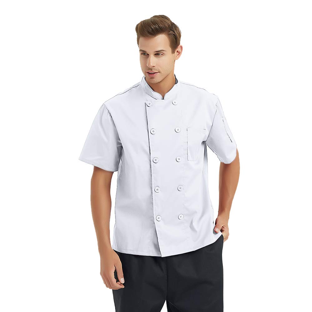 TOPTIE 3 Pack Custom Short Sleeve Chef Coats - Personalized Heat Transfer & Embroidered Chef Jackets for Men & Women - Perfect for Restaurants, Catering & Culinary Schools (SET7-S)