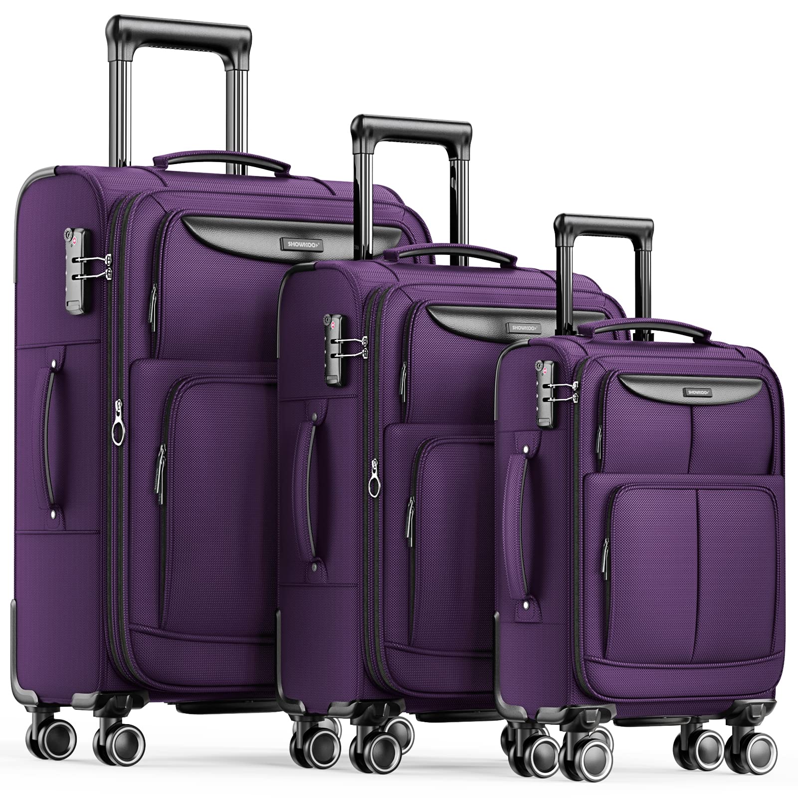 SHOWKOO 3-Piece Expandable Softside Luggage Set - Lightweight Durable Suitcases with Double Spinner Wheels & TSA Lock, Purple (20in/24in/28in) - Perfect for Air Travel, Business Trips & Family Vacations