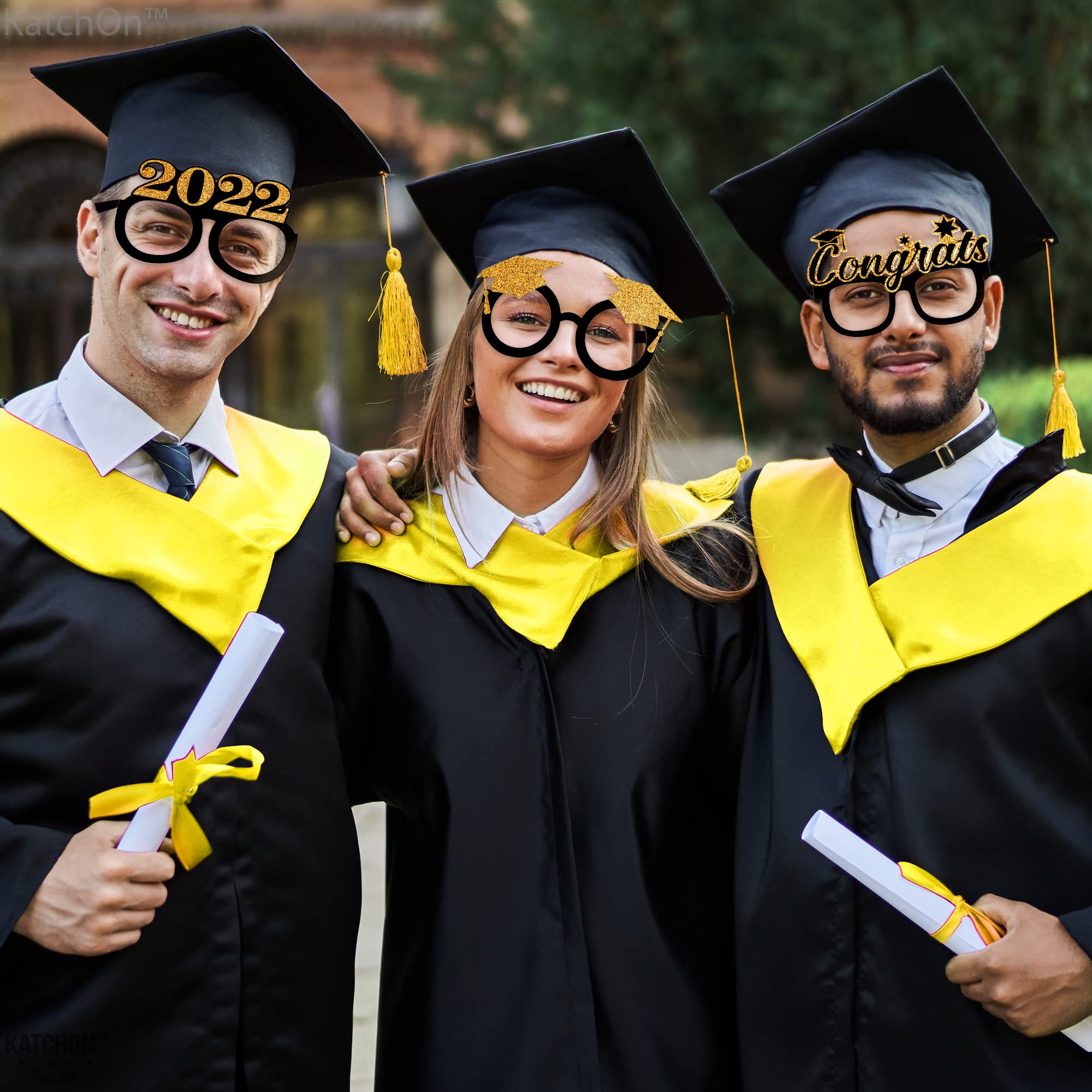 2024 Graduation Party Glasses - Pack of 12 | Black & Gold Grad Party Decorations | Photo Booth Props & Party Favors | Perfect for Graduation Celebrations, Photo Shoots & School Events