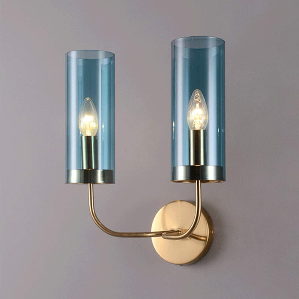 Modern LED Glass Wall Sconce - 2-Light E14 Indoor Wall Lamp for Living Room, Bedroom & Dining Room - Nordic Simple Design - Light Blue - Perfect for Ambient Lighting & Home Decor