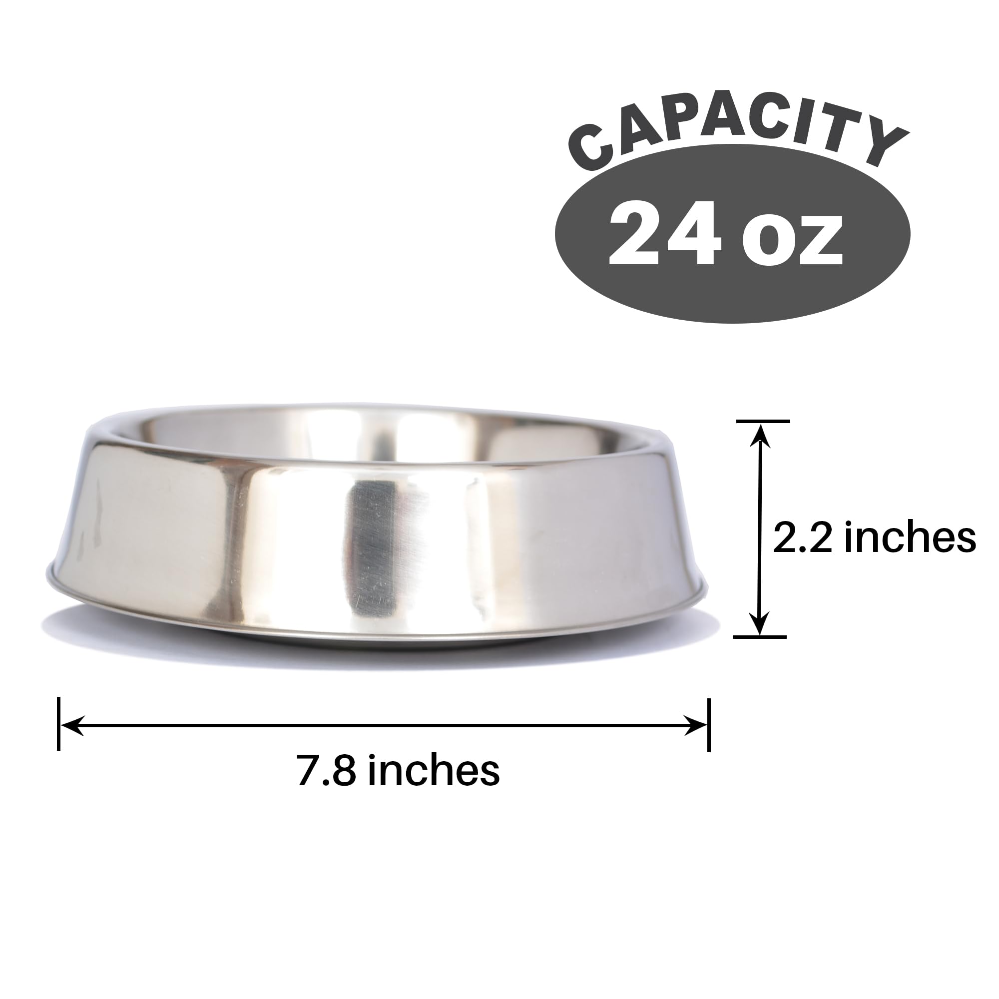 Stainless Steel Non-Slip Pet Bowl for Dogs & Cats - Raised Rim, Dishwasher Safe Dog & Cat Food & Water Bowl - 24oz - Perfect for Home, Travel & Outdoor Use