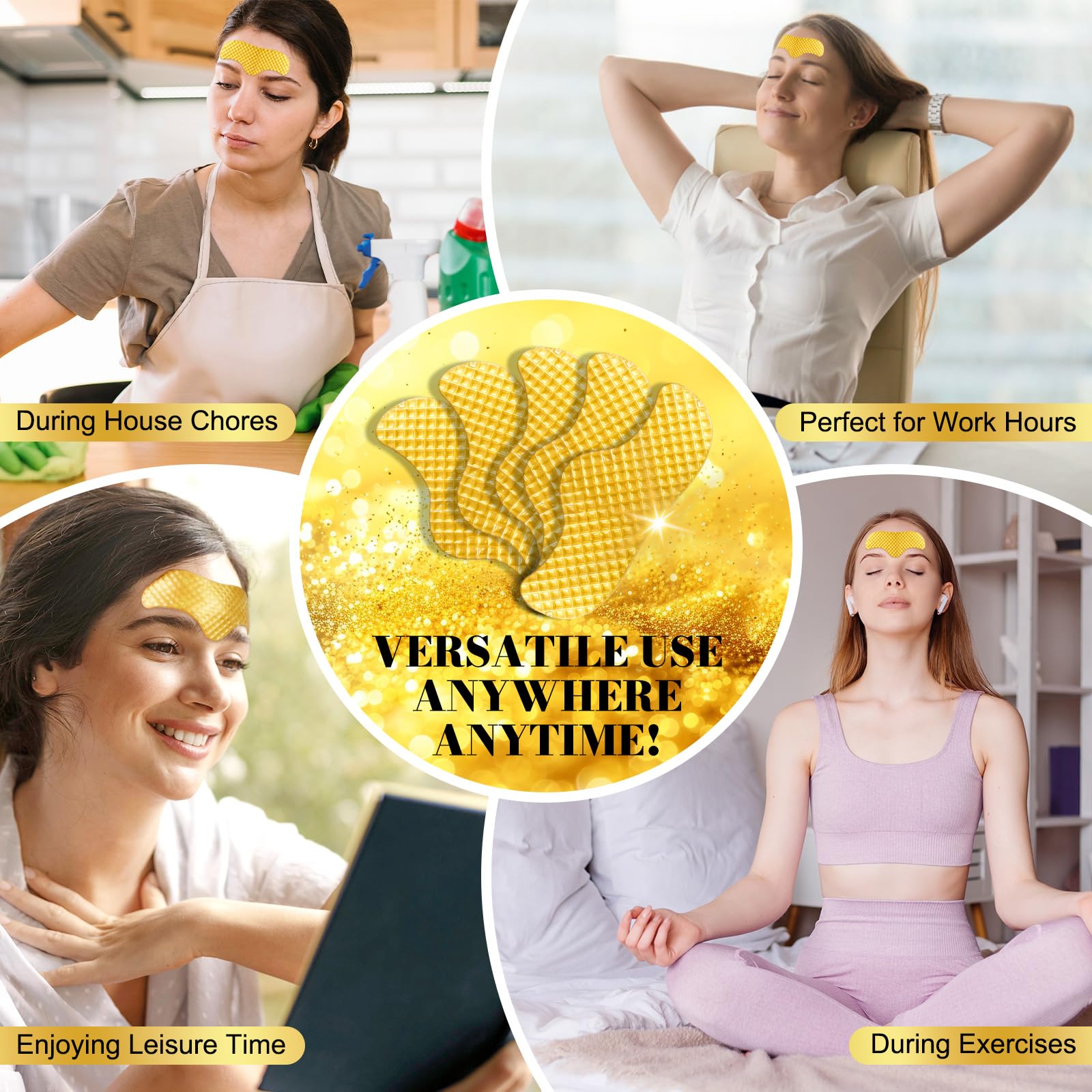 24K Gold Forehead Wrinkle Patches - Anti-Aging Collagen Boosting Elasticity Pads for Women & Men (16pcs) - Reduce Frown Lines & Forehead Wrinkles for Smooth Skin | Perfect for Nighttime Skincare Routine & Daily Use