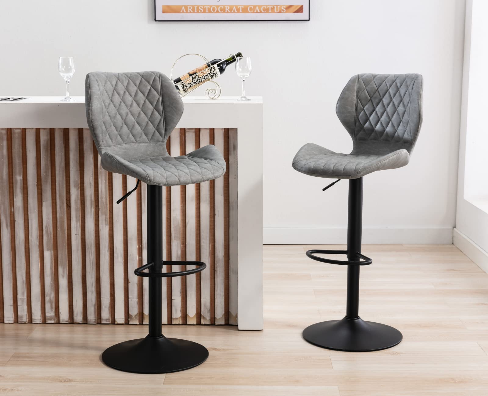 EALSON 4-Piece Adjustable Swivel Bar Stool Set - Modern Faux Leather Counter Height Barstools with Back for Kitchen Island, Bistro, Pub & Dining Room - Grey - Perfect for Entertaining & Casual Dining