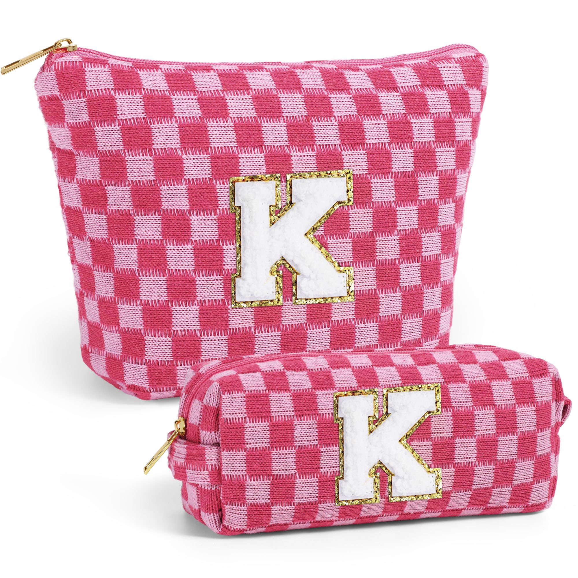 Personalized YOOLIFE Initial Makeup Bag - Travel Toiletry & Cosmetic Organizer Set with Large Zipper, Cute Small Purse Bag & Car Essentials Storage (Pink) - Perfect for Travel, Daily Use & Gift Giving