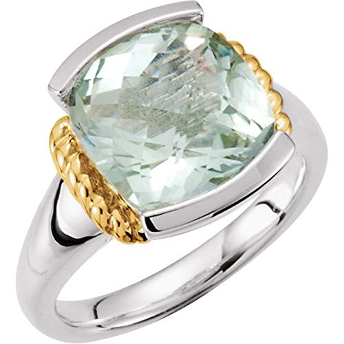 925 Sterling Silver & 14k Yellow Gold Green Quartz Ring for Women | Elegant Fine Jewelry Gift for Her | Perfect for Weddings, Anniversaries & Special Occasions