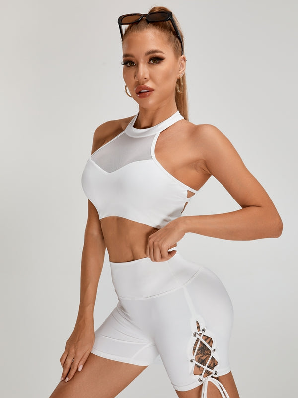 ZASUWA Women's Sexy Mesh Cross Back Quick Dry Sports Bra - High Support Workout Top for Running, Yoga & Gym