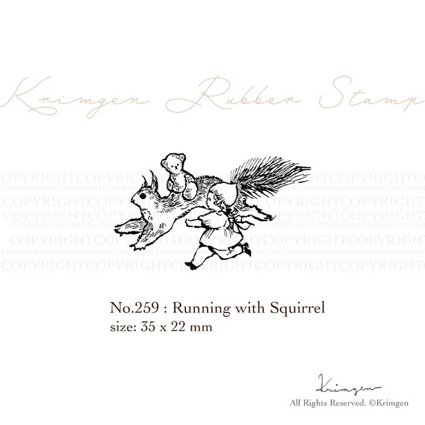 Krimgen Wooden Rubber Stamp - Running with Squirrel Design for Scrapbooking, Card Making & DIY Crafts | Handmade Stamps for Paper Crafting & Stationery