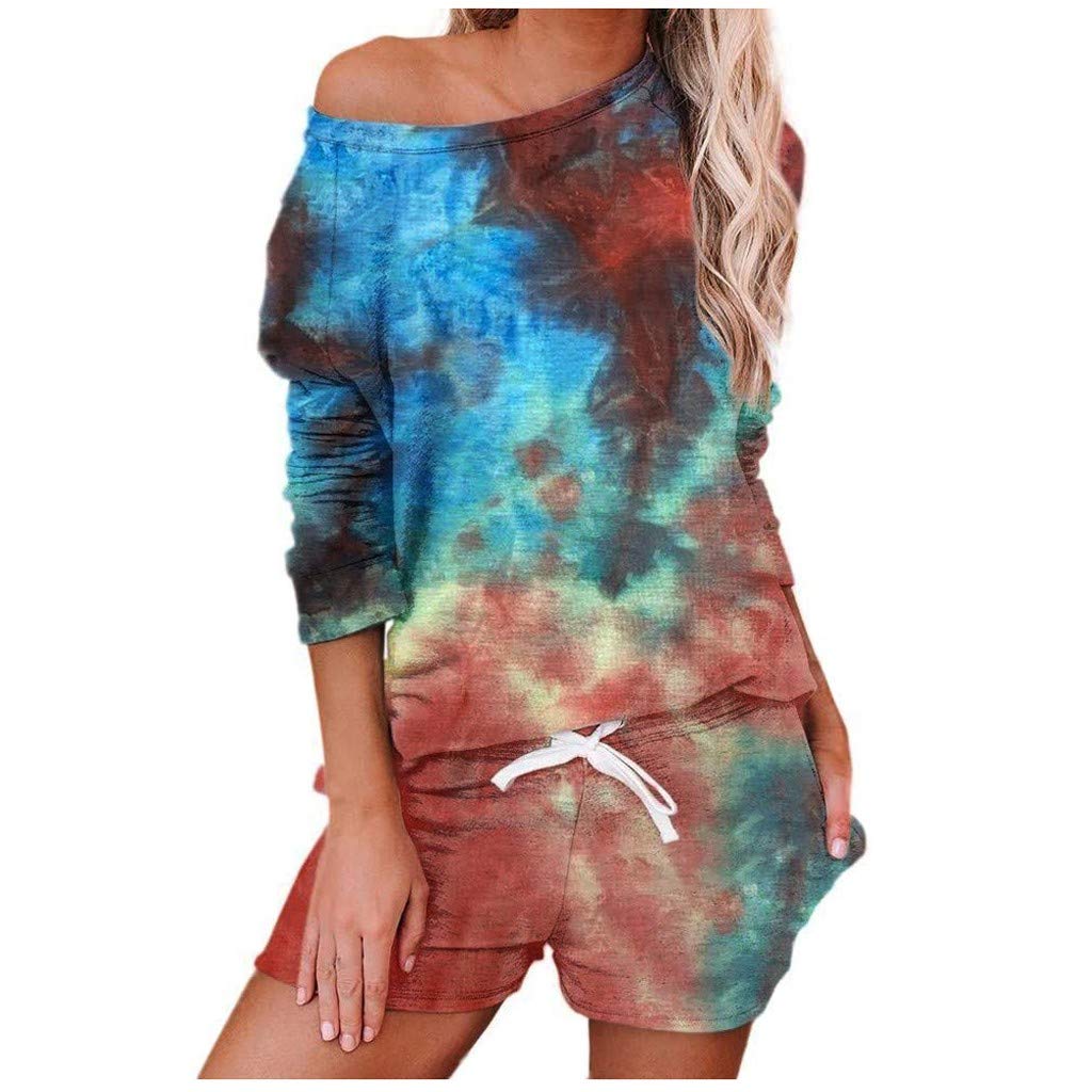 Women's Tie Dye Lounge Sets - Cute Summer Long Sleeve Printed Pajama Set, Comfy Loungewear & Sleepwear for Relaxing at Home or Vacation