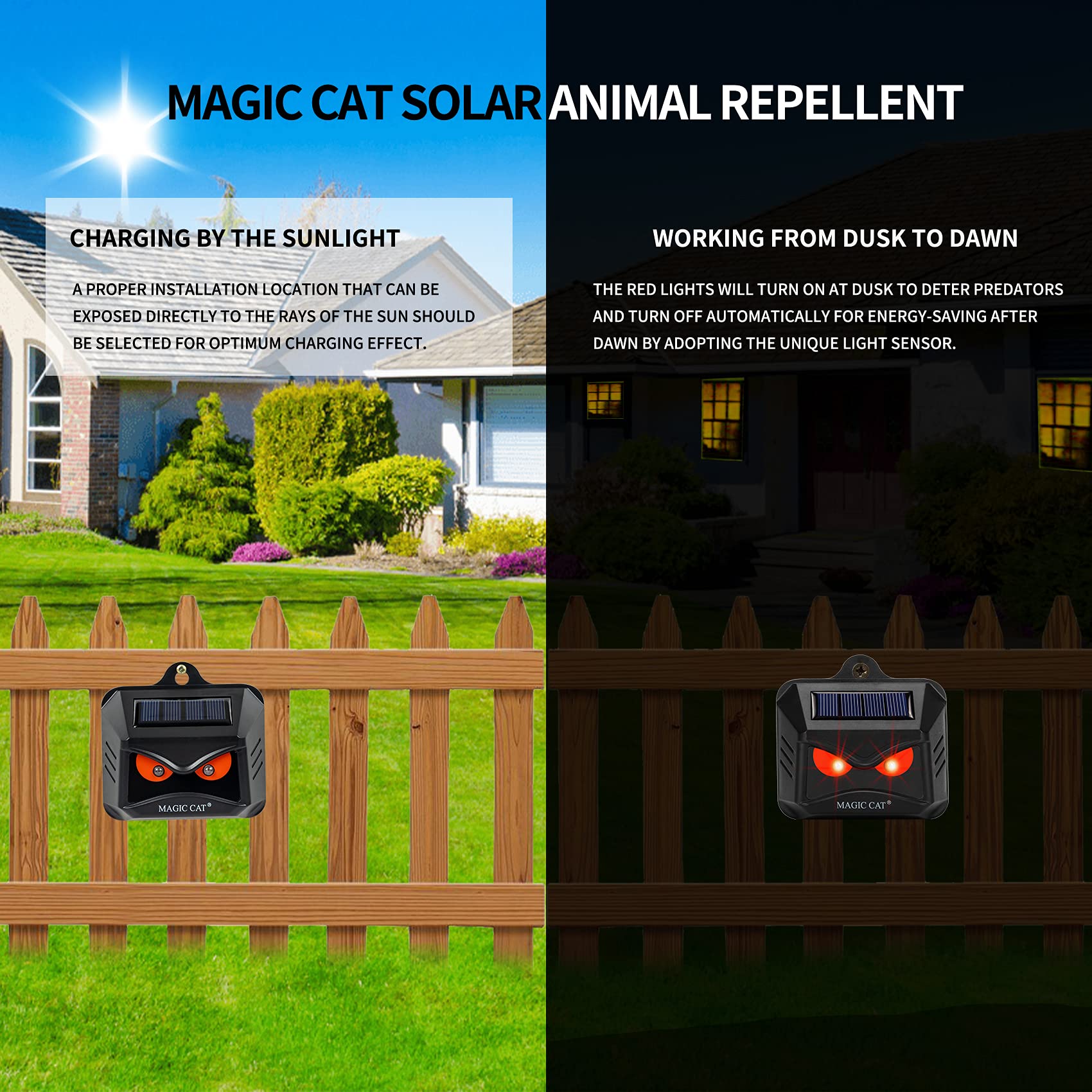 4 Pack Solar-Powered Animal Repeller for Outdoor Use - 2024 Ultrasonic Pest Deterrent with Flashing Red Lights, Waterproof Design for Skunks, Deer, Coyotes, Raccoons & Squirrels - Ideal for Gardens, Yards, Farms & Chicken Coops Protection