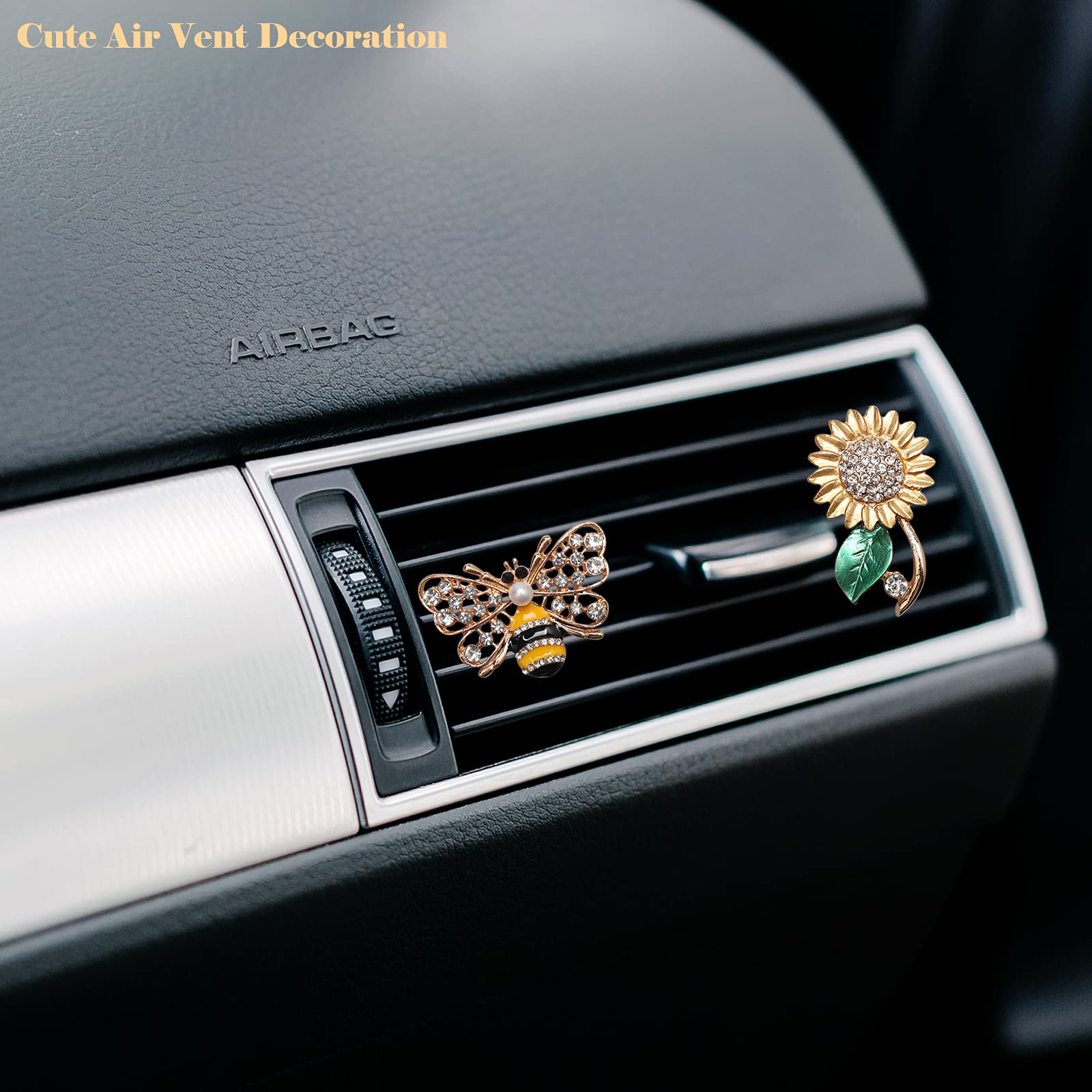 6 PCS Floral Car Air Vent Clips - Golden Car Accessories for Women, AC Outlet Decor, Interior Charm for Sedan, SUV, and Compact Cars