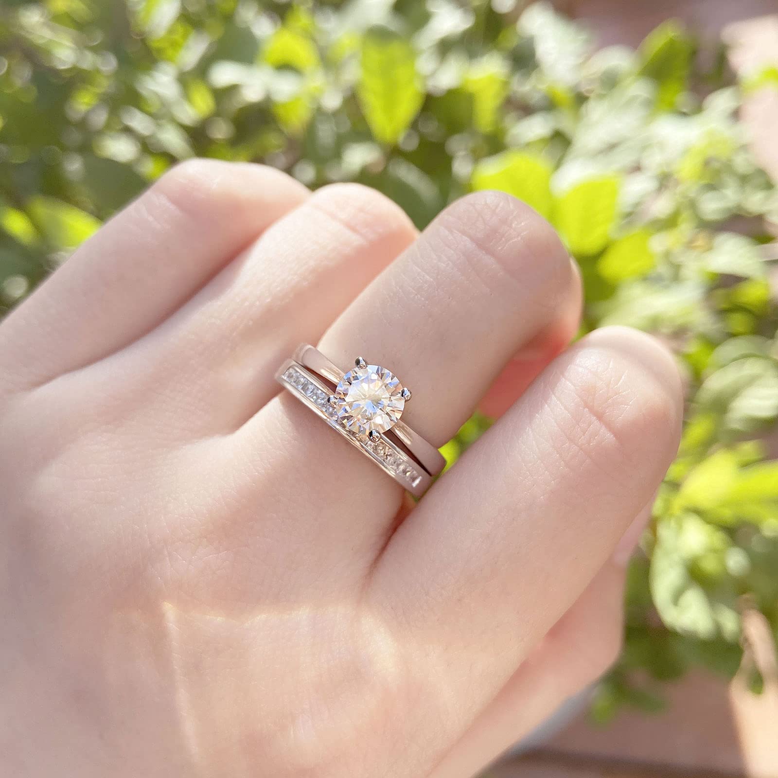 SHELOVES Sterling Silver Engagement Ring & Wedding Band Set with Round CZ Cubic Zirconia (Size 4.5-13) - Perfect for Proposals, Anniversaries & Bridal Jewelry Gifts