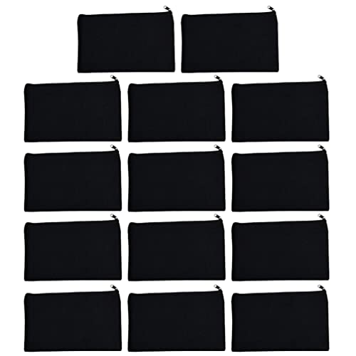 iplusmile 14 Pcs Canvas Pen Pencil Case Set - Blank DIY Craft Bag, Makeup Organizer, Cosmetic Storage & Travel Toiletry Pouch with Zipper (Black) - Perfect for School, Office, Travel & Gift Giving