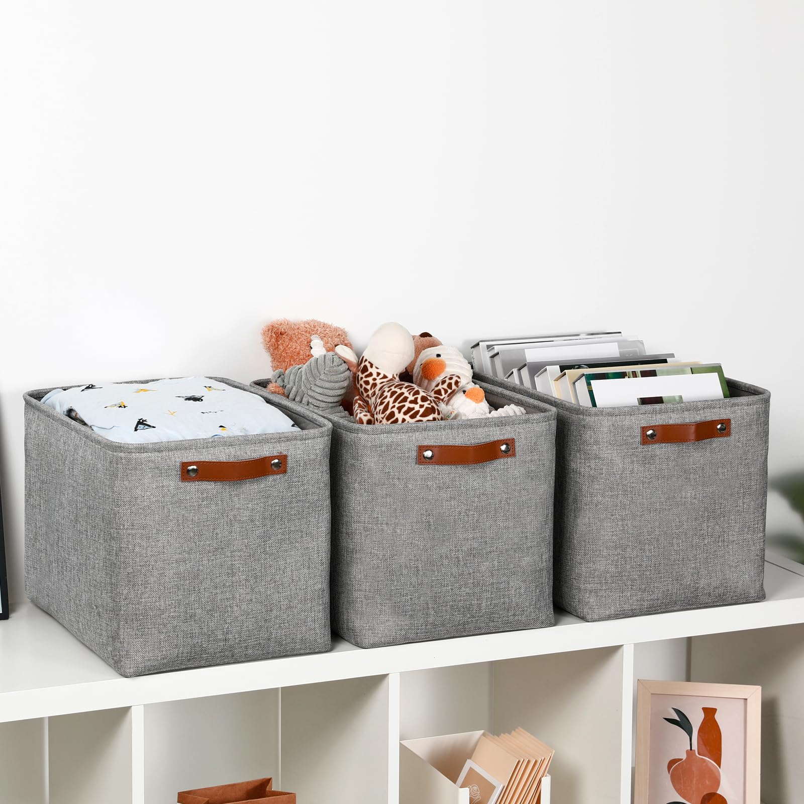 DULLEMELO 3-Pack Foldable Storage Baskets - Large Fabric Bins for Clothes, Toys & Nursery Organization (Gray) - Perfect for Shelves & Closets