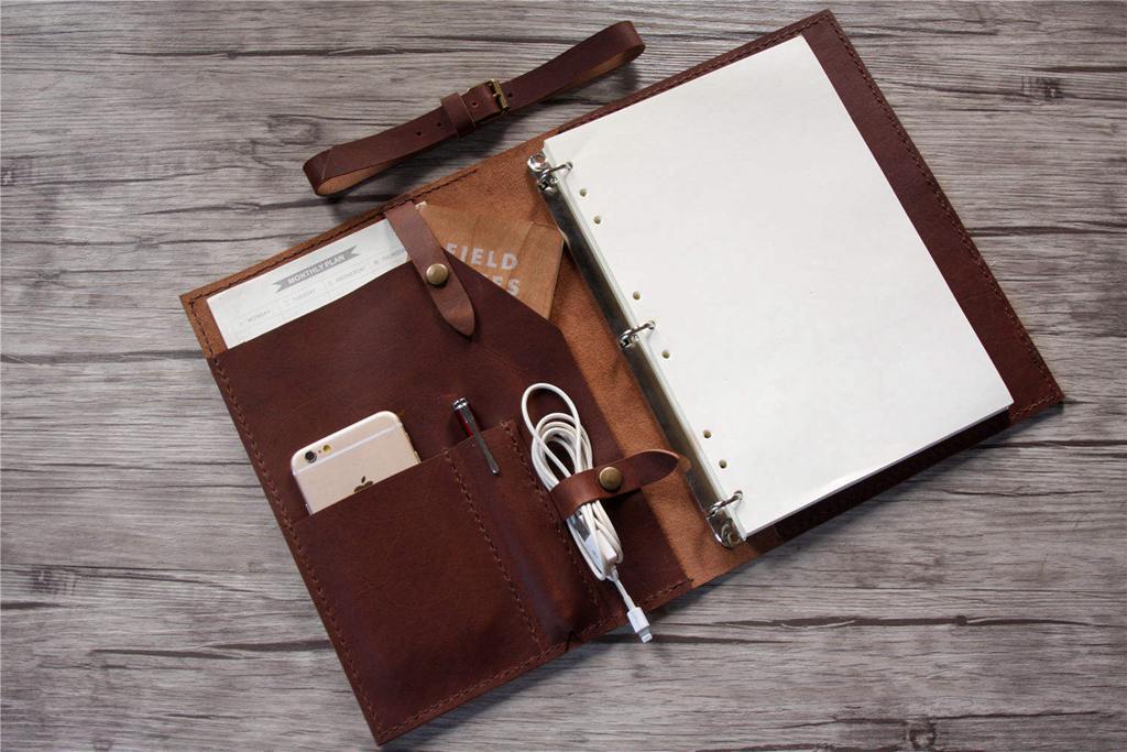 Handmade Engraved Genuine Leather Binder Folder for Men - Premium Office Organizer, Business Document Holder, Gift for Professionals & Executives - Perfect for Meetings, Presentations & Corporate Gifting