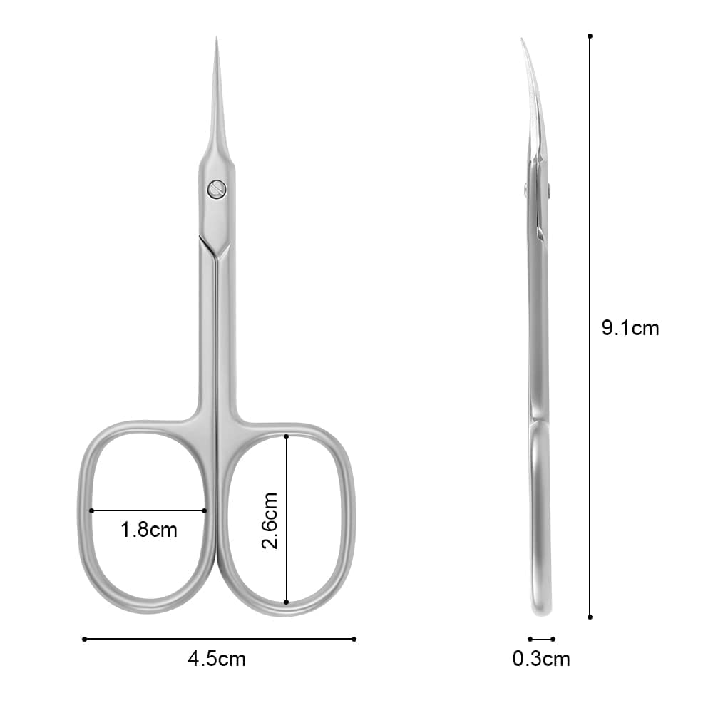 Professional Stainless Steel Cuticle & Manicure Scissors Kit - Sharp Curved Nail, Eyebrow, Mustache & Grooming Scissors for Dry Skin Care - Perfect for Home Salon, Travel & Professional Nail Grooming