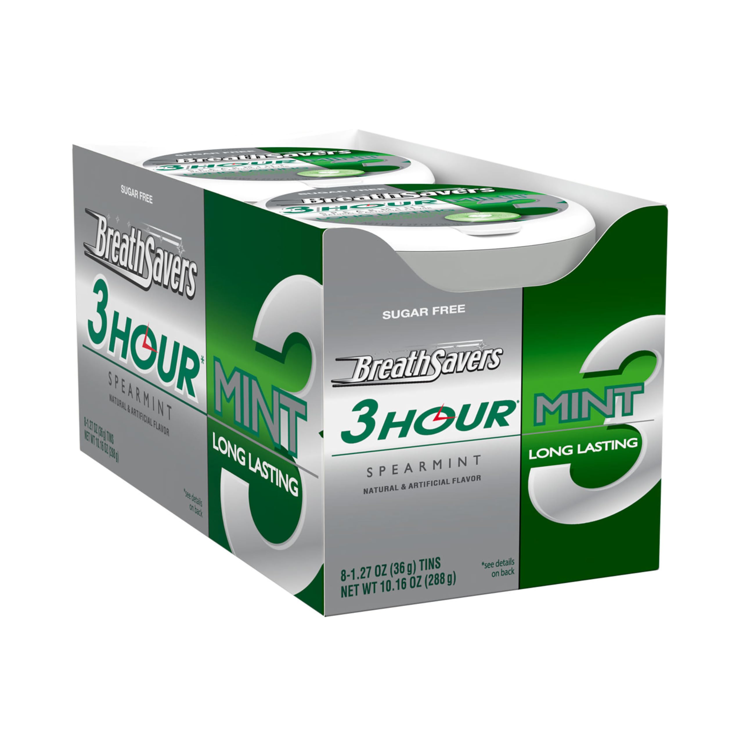 BREATH SAVERS Sugar Free Spearmint Breath Mints in Portable Tins - 1.27oz (8 Count Pack) | Fresh Breath Solution for Work, Travel & After Meals