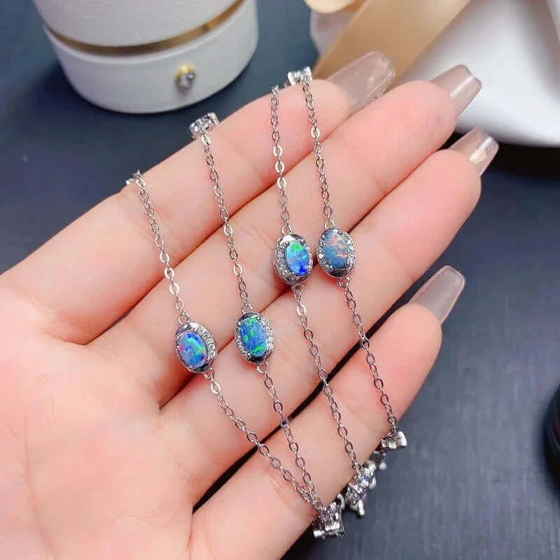 18K Platinum Opal Bracelet for Women - October Birthstone Jewelry Gift | Elegant Stackable Bracelet for Birthday, Anniversary & Special Occasions | FME B014