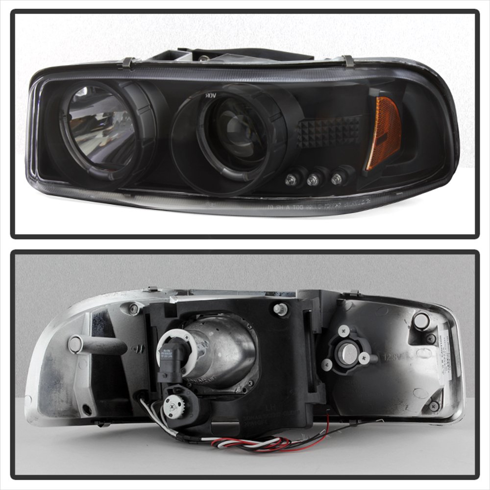 GMC Sierra 1500 2500 3500 LED Halo Headlights (1999-2006) - Black/Clear Lens - High Performance DRL Projector Lights for Night Driving & Off-Road Adventures