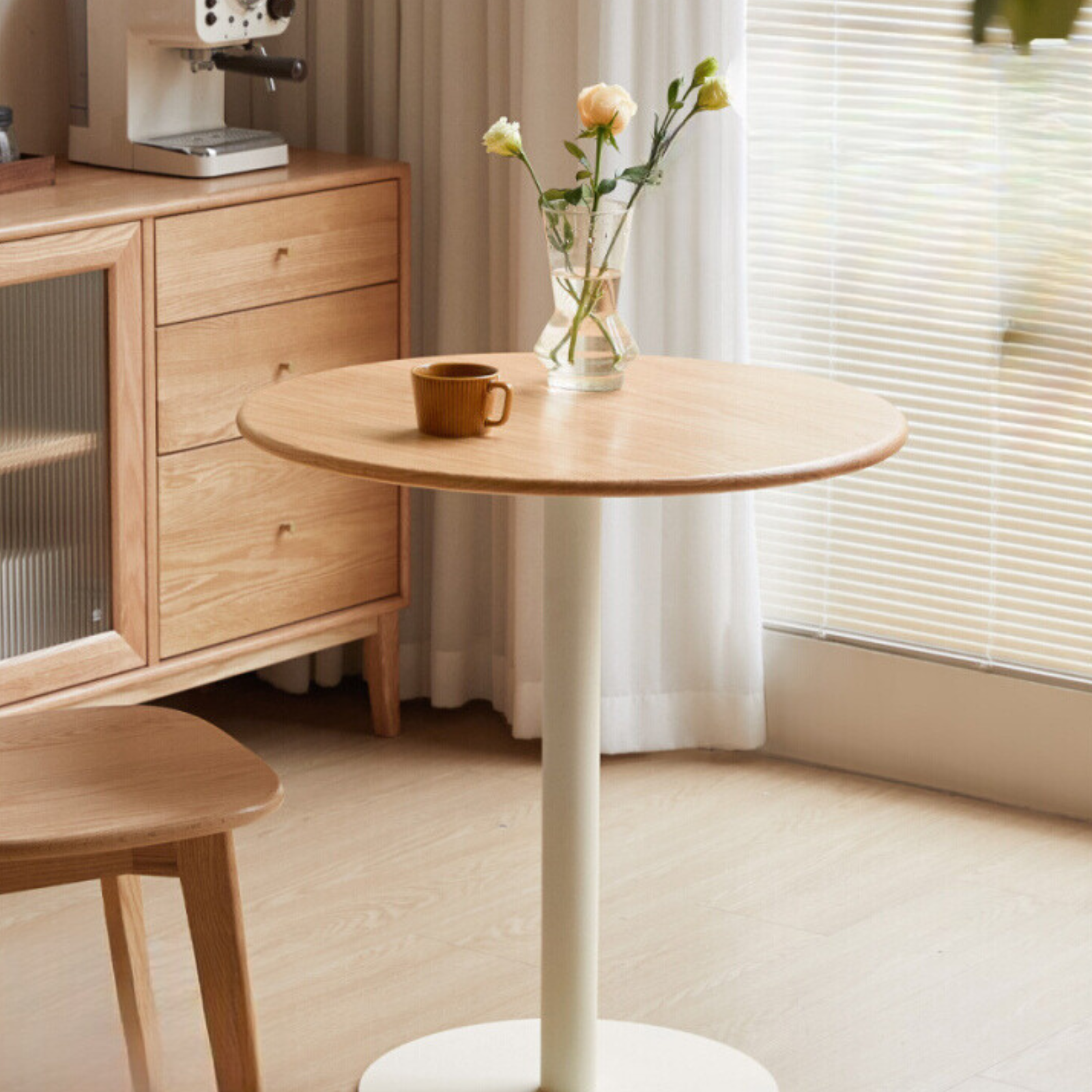 Solid Oak Wood Lift-Top Side Table - Adjustable Height Coffee Table for Living Room, Bedroom, or Office Use