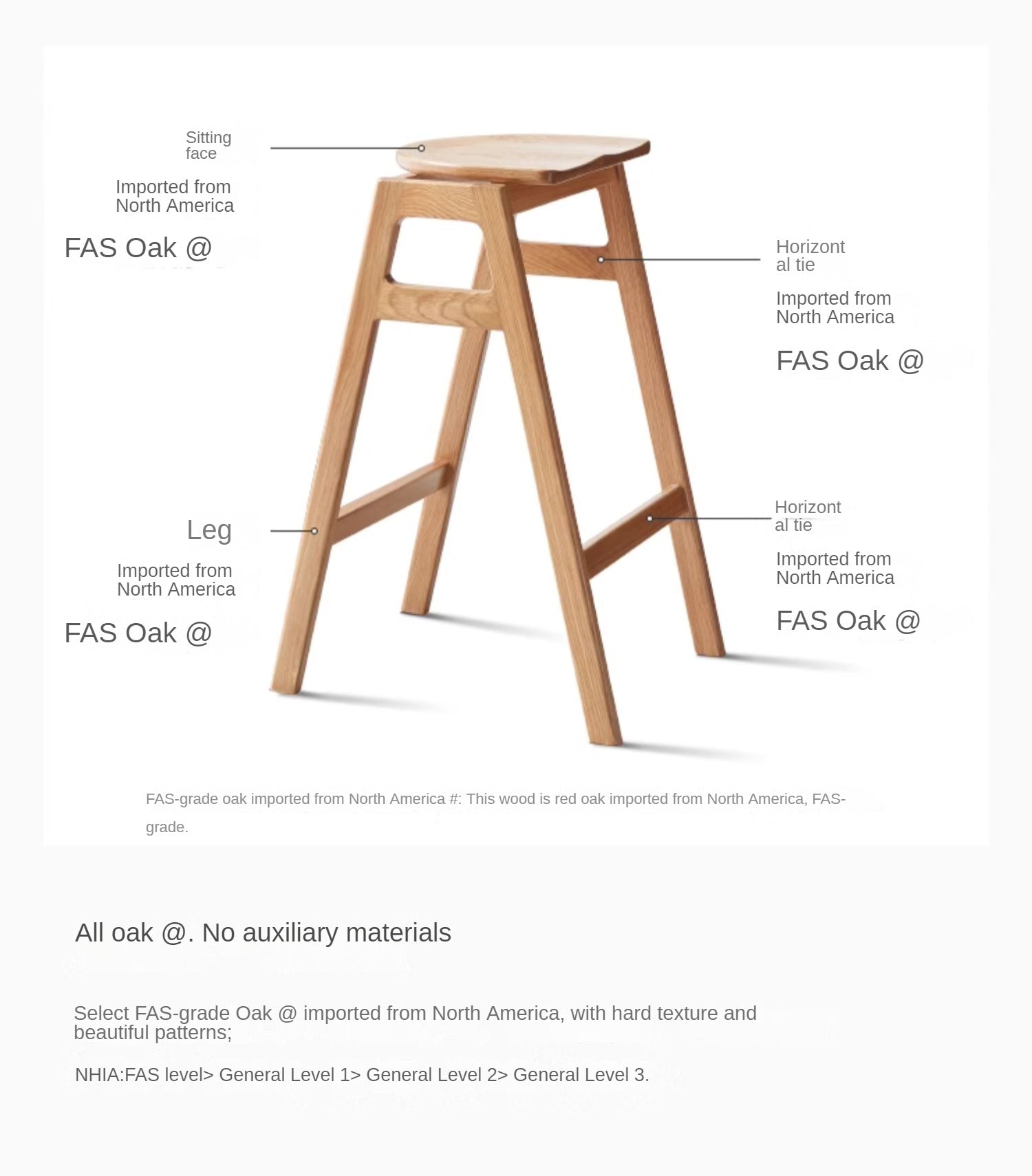 Solid Oak Wood High Bar Stool - Durable & Stylish for Kitchen Island, Breakfast Nook, and Home Bar Use